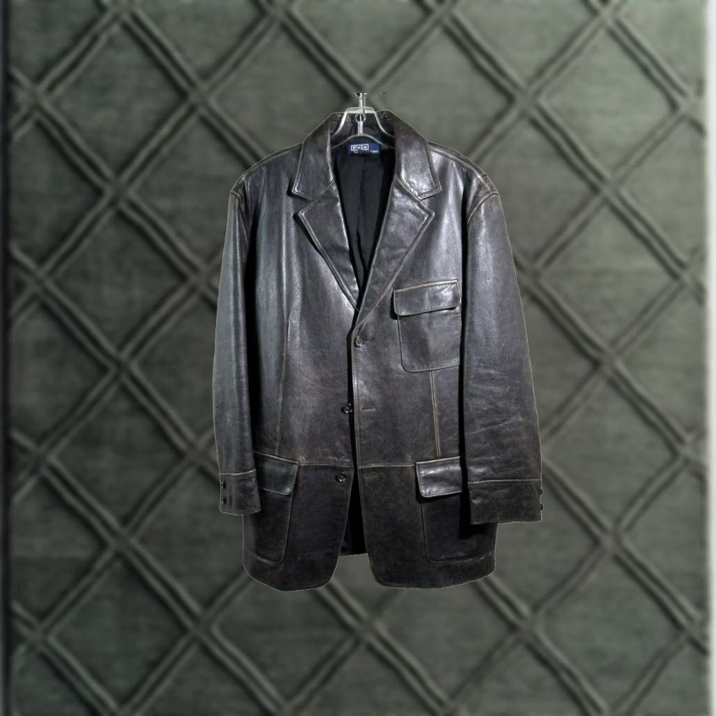 Polo Ralph Lauren Vintage Polo by Ralph Lauren Distressed Leather Blazer Jacket - XLARGE Size US XL / EU 56 / 4 - 1 Thumbnail