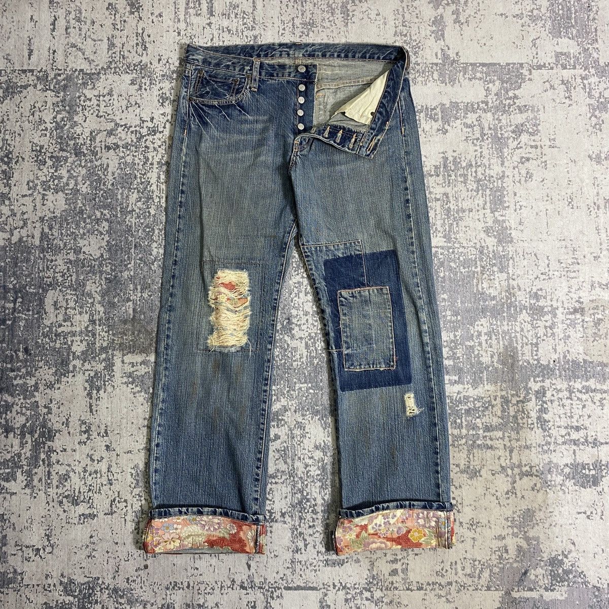 Japanese Brand × Kapital Vintage Takeo Kikuchi Distressed Patchwork Denim Pants Size US 37 - 4 Thumbnail
