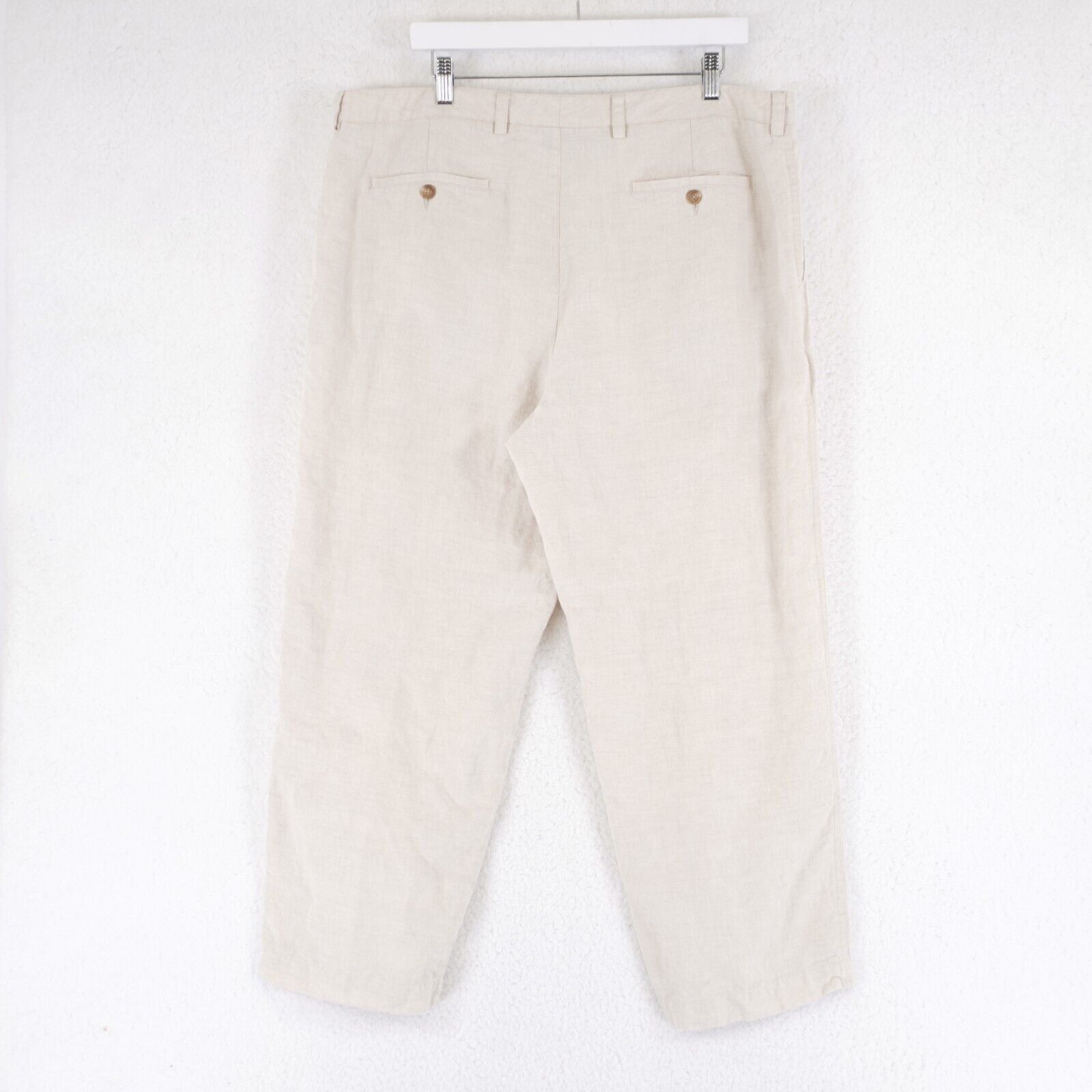 Tasso Elba Tasso Elba 100% Linen Cream Birdseye Flat Front High Rise Dr Size 38S - 3 Thumbnail