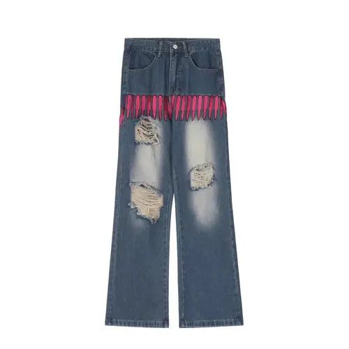 VIBE Retro high street design embroidered ripped jeans Size US 34 / EU 50 - 5 Thumbnail