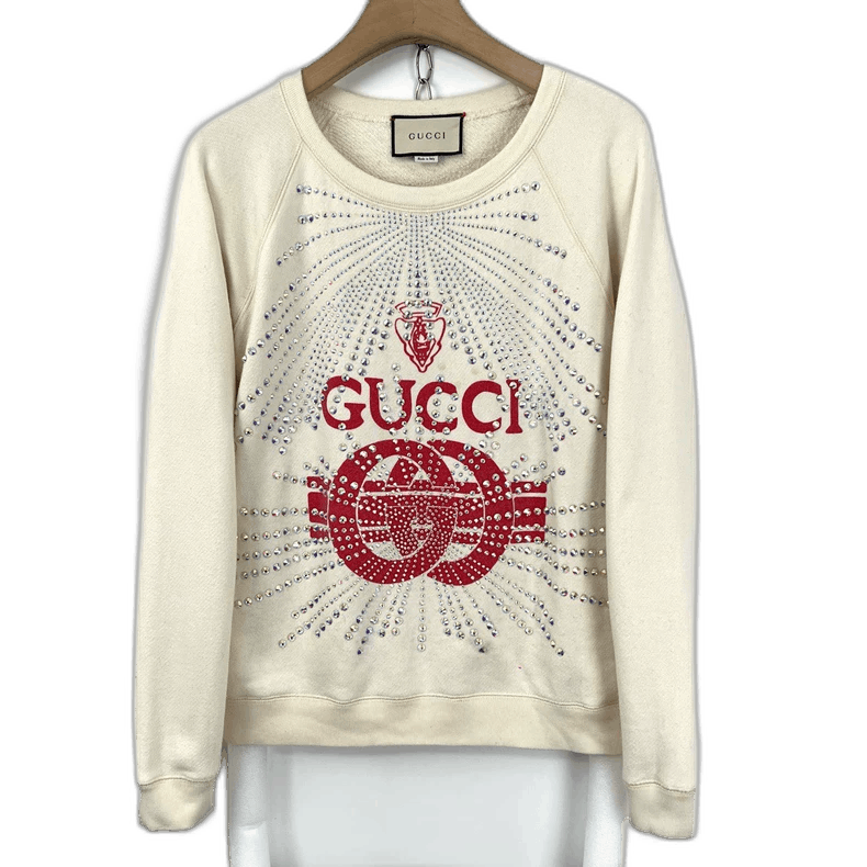 Gucci Gucci White Logo Sweater with Rhinestones-2505 Size S / US 4 / IT 40 - 1 Thumbnail