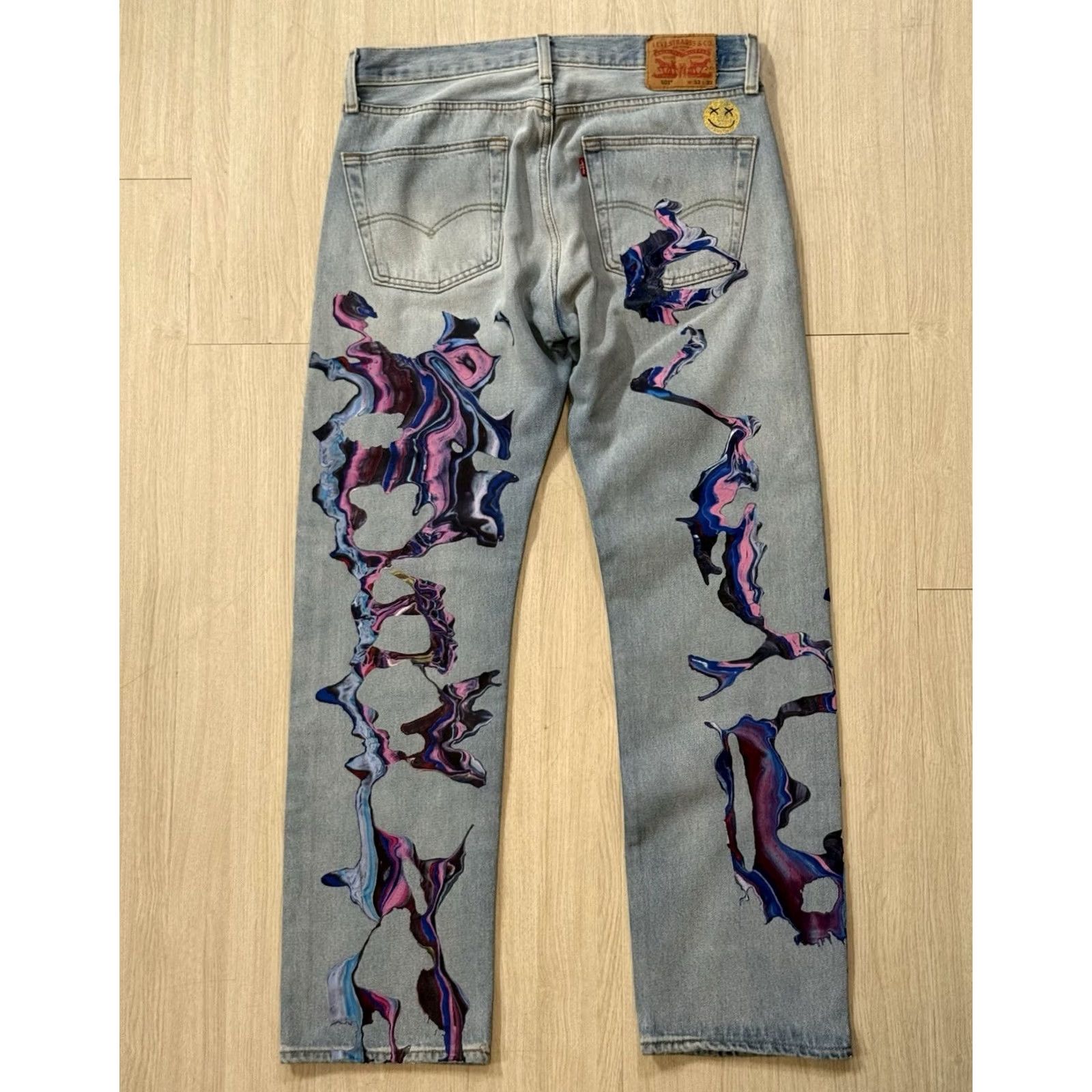 Levi's VINTAGE Levi’s 501 Jeans Men 33x31 Denim Blue 5-Pocket Regular Straight Logo Geometric 90s Hip Hop Art USA Irregular NWOT Jegns? Size US 33 - 2 Thumbnail