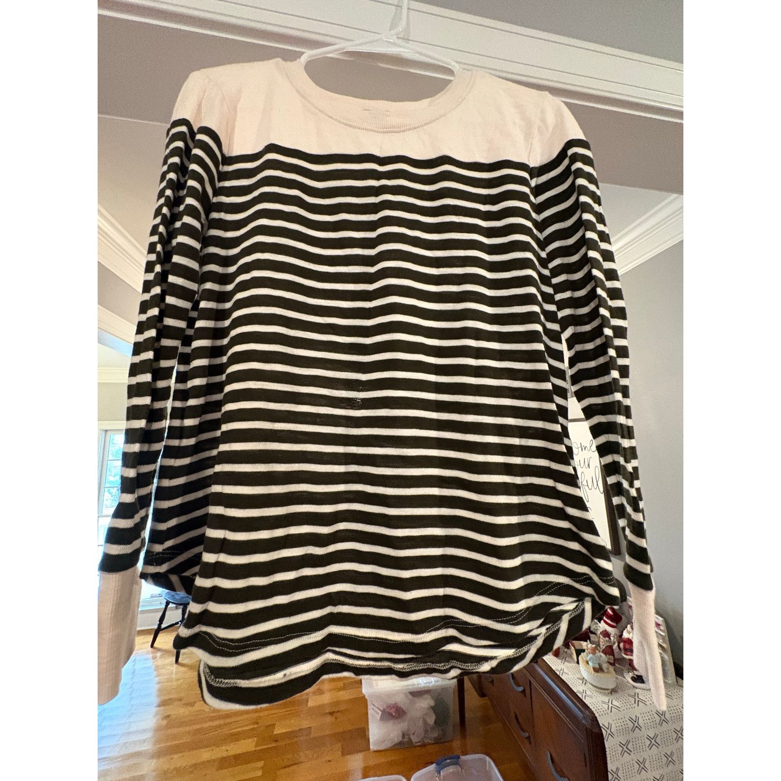 Loft LOFT Women’s Small Black Cream Striped Long Sleeve Top Size S / US 4 / IT 40 - 4 Thumbnail