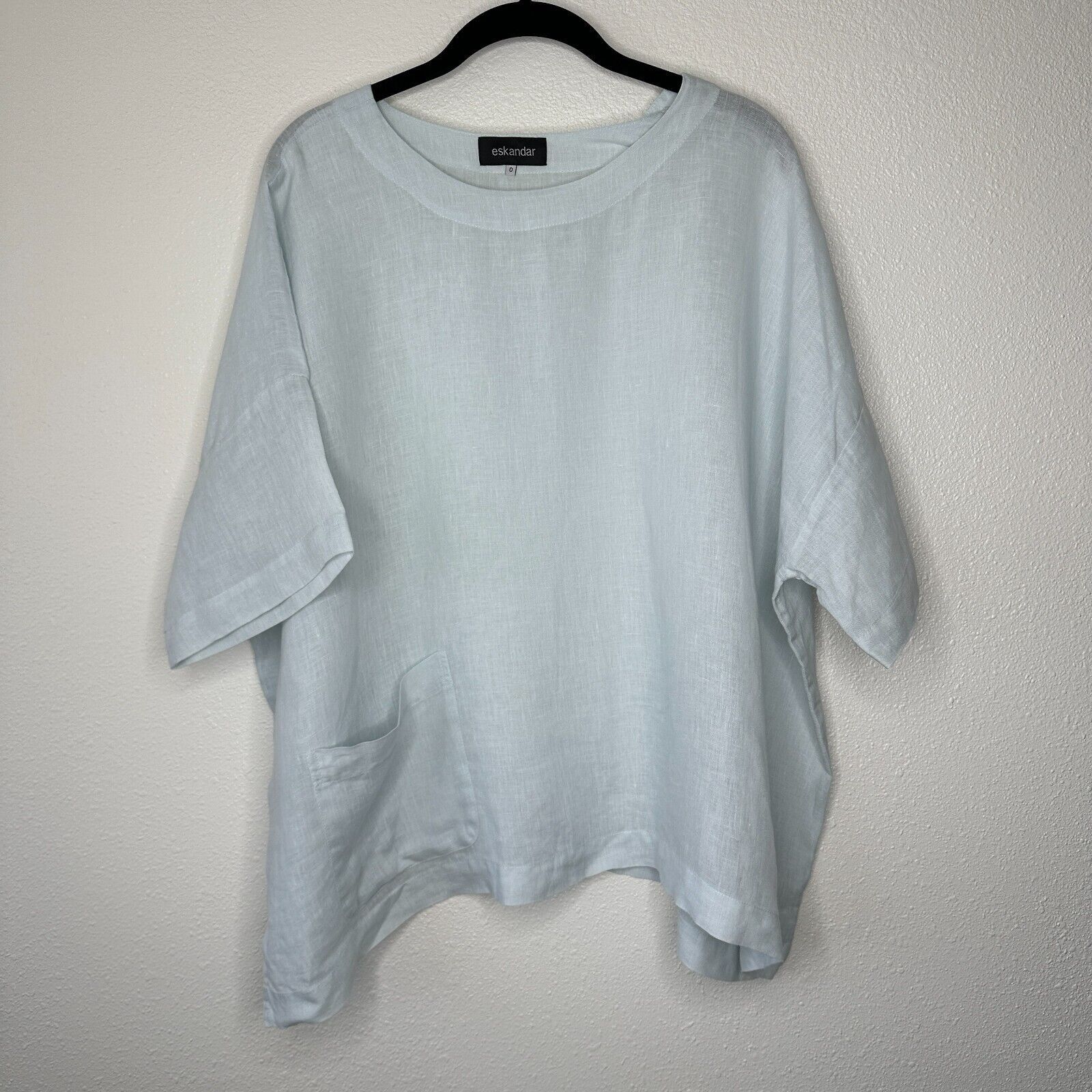 eskandar Eskandar Light Blue Linen Short Sleeve Front Pocket Blouse 6 Size M / US 6-8 / IT 42-44 - 4 Thumbnail