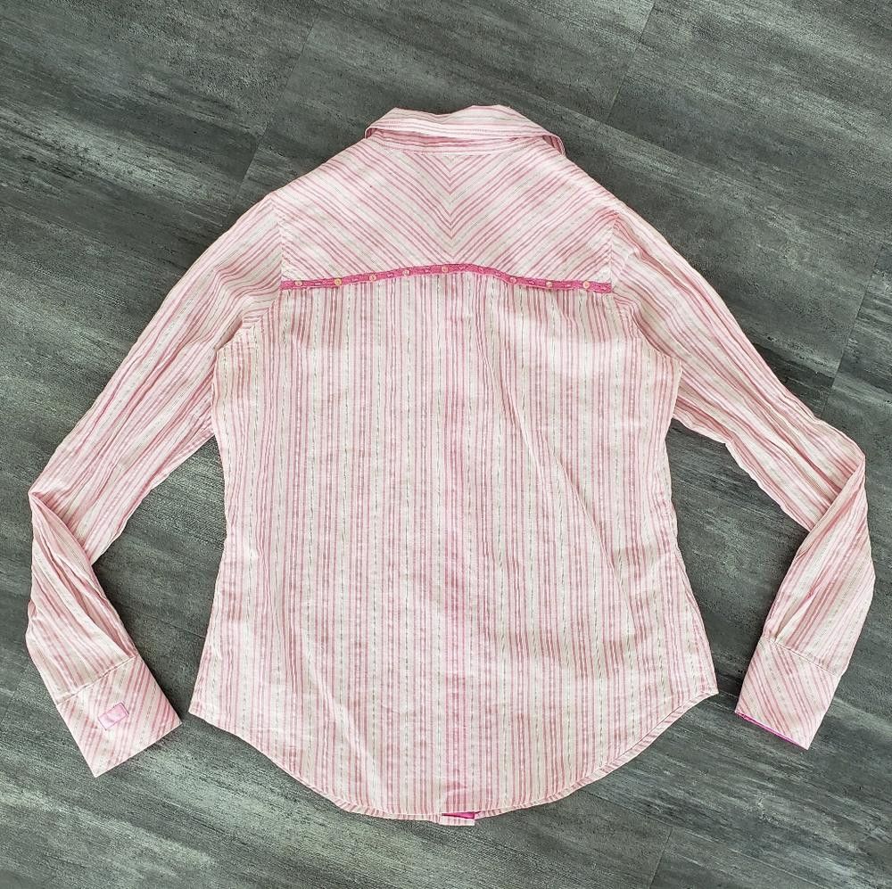 Designer Pink Diamond Striped 20X Horse Show Button Down Size S / US 4 / IT 40 - 2 Thumbnail