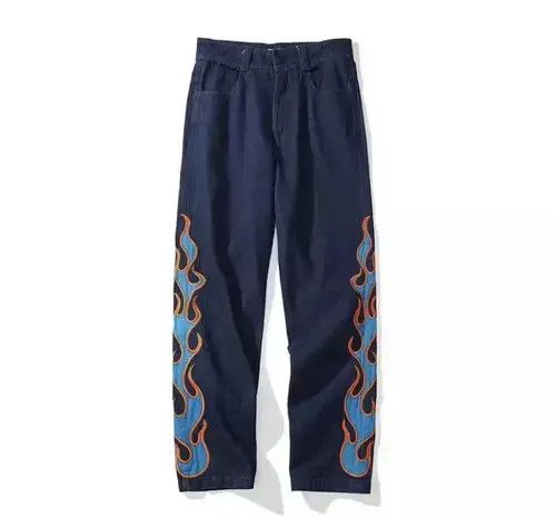 Jean Graphic Printed Flame Denim Jeans Size US 33 - 4 Thumbnail