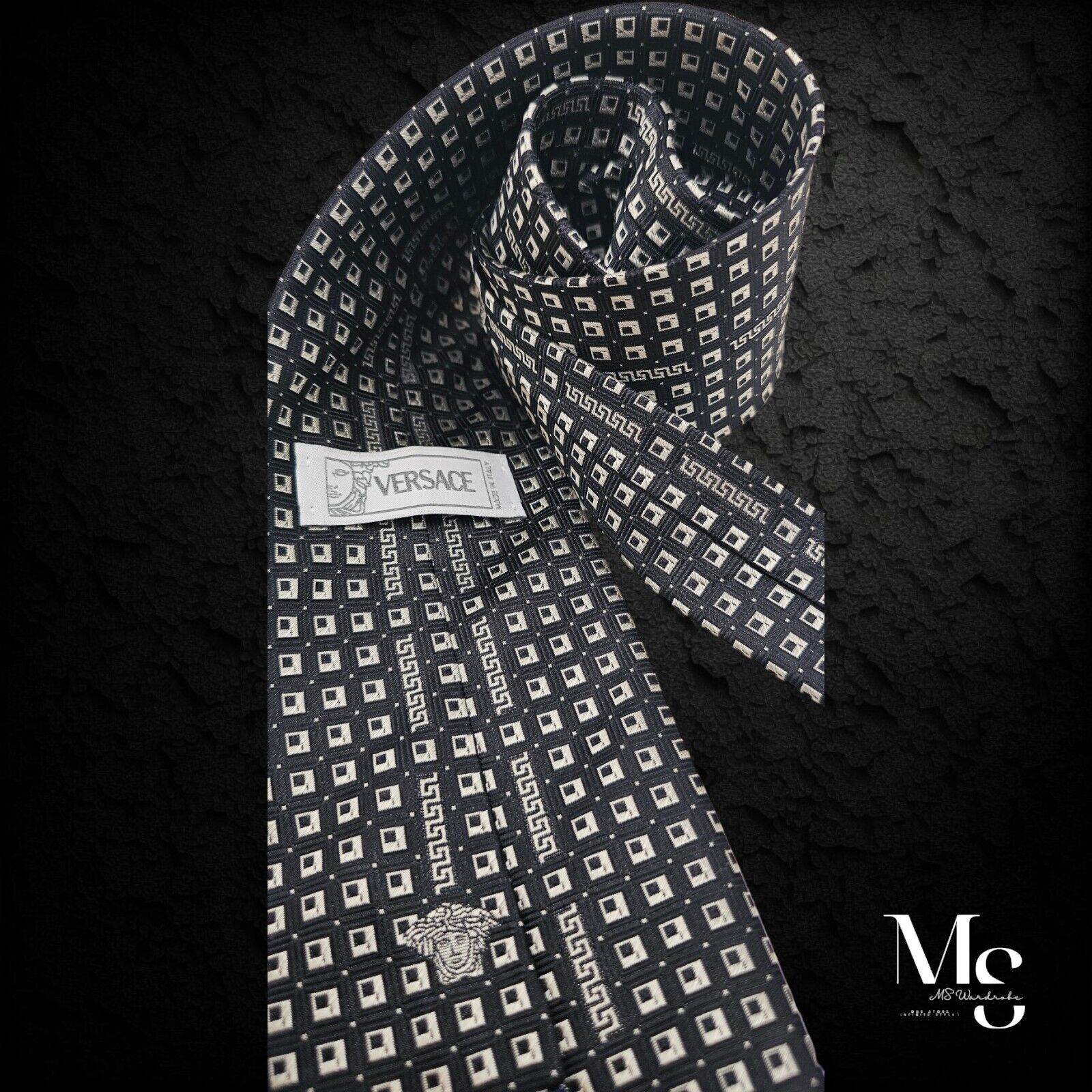 Versace GIANNI VERSACE Black Geometric Baroque Medusa Italy Silk Tie Size ONE SIZE - 3 Thumbnail