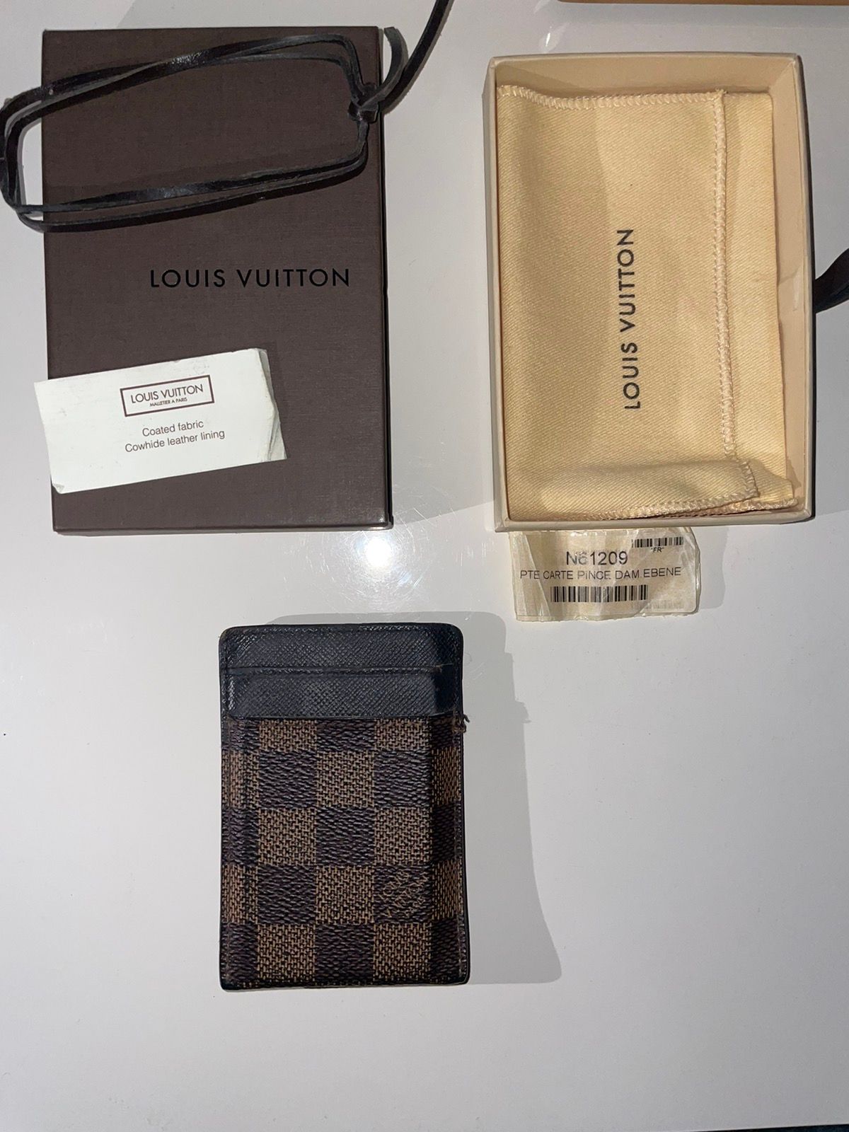 Louis Vuitton Damier Ebene Pince Card Holder w/ Money Clip - Brown