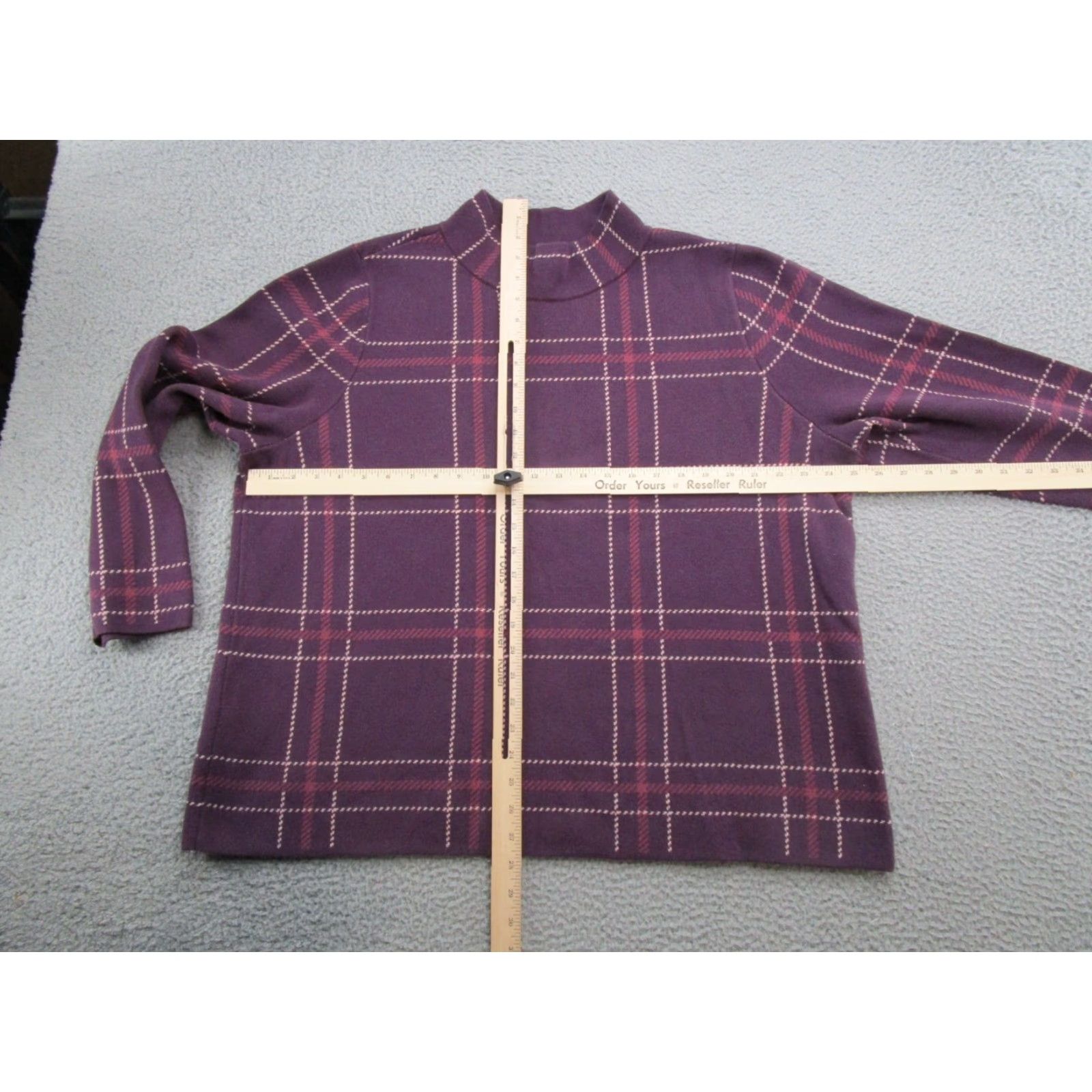 Lands' End Lands' End Purple Plaid Mock Neck Stretch Cotton Blend Sweater Plus Size 2X Women Pullover Size XXL / US 16-18 / IT 52-54 - 4 Thumbnail