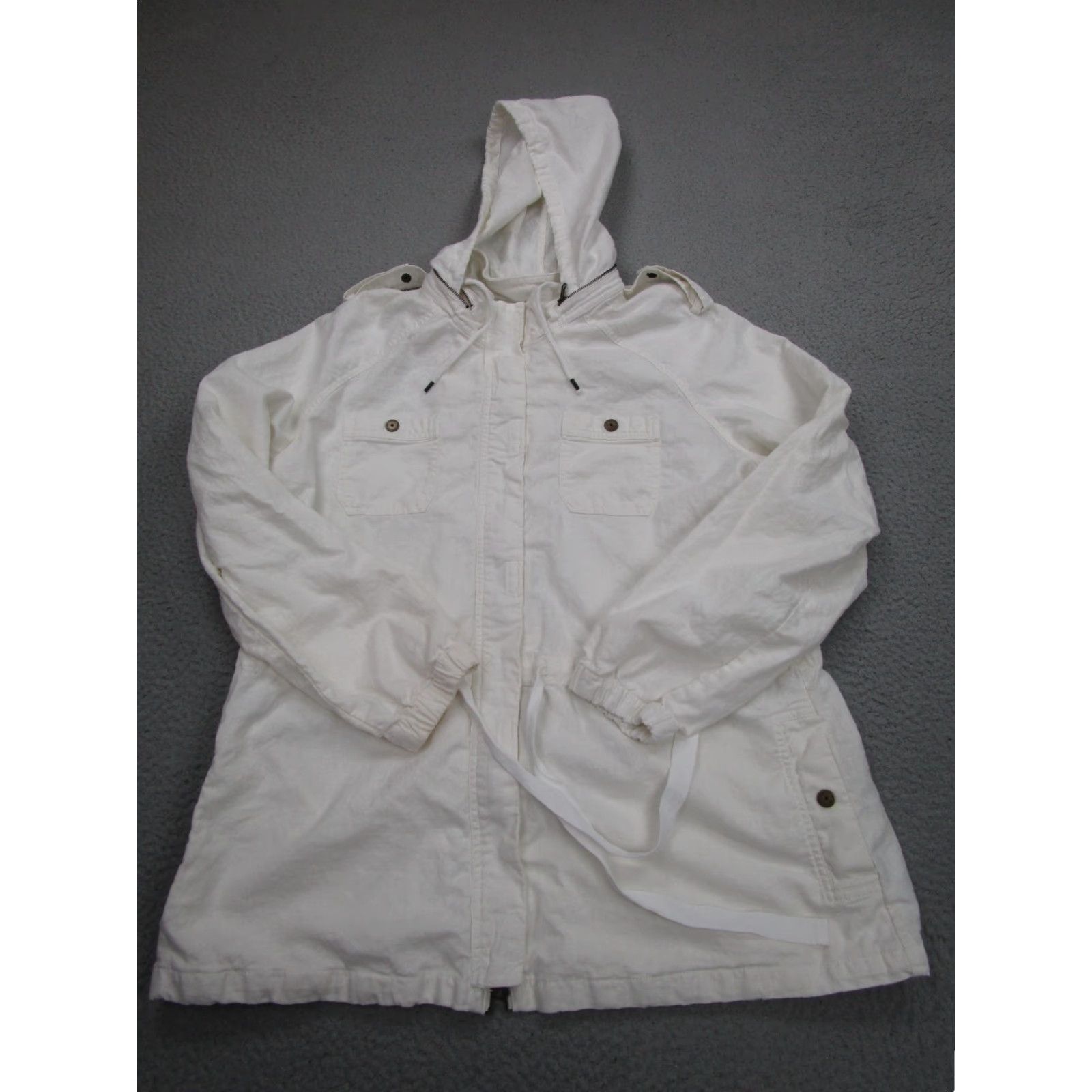 Old Navy Old Navy Jacket Womens XL White Linen Blend Hooded Anorak Zip Pockets Belted Size XL / US 12-14 / IT 48-50 - 2 Thumbnail