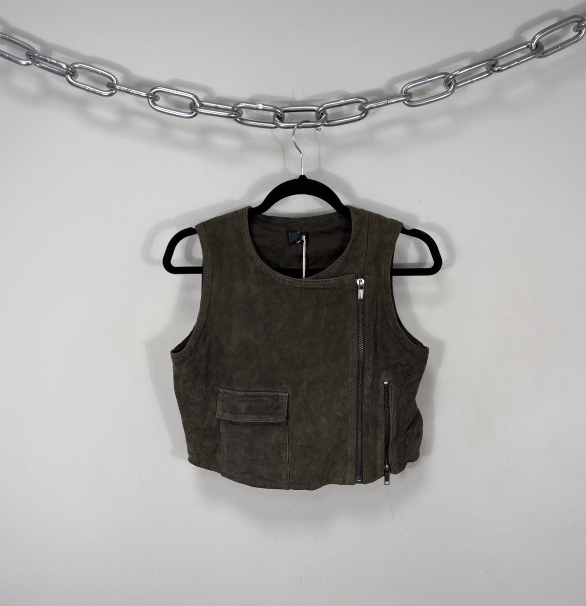 Diesel Diesel L-Zoe NWT Women’s Olive Green Leather Vest Jacket Size S / US 4 / IT 40 - 1 Thumbnail