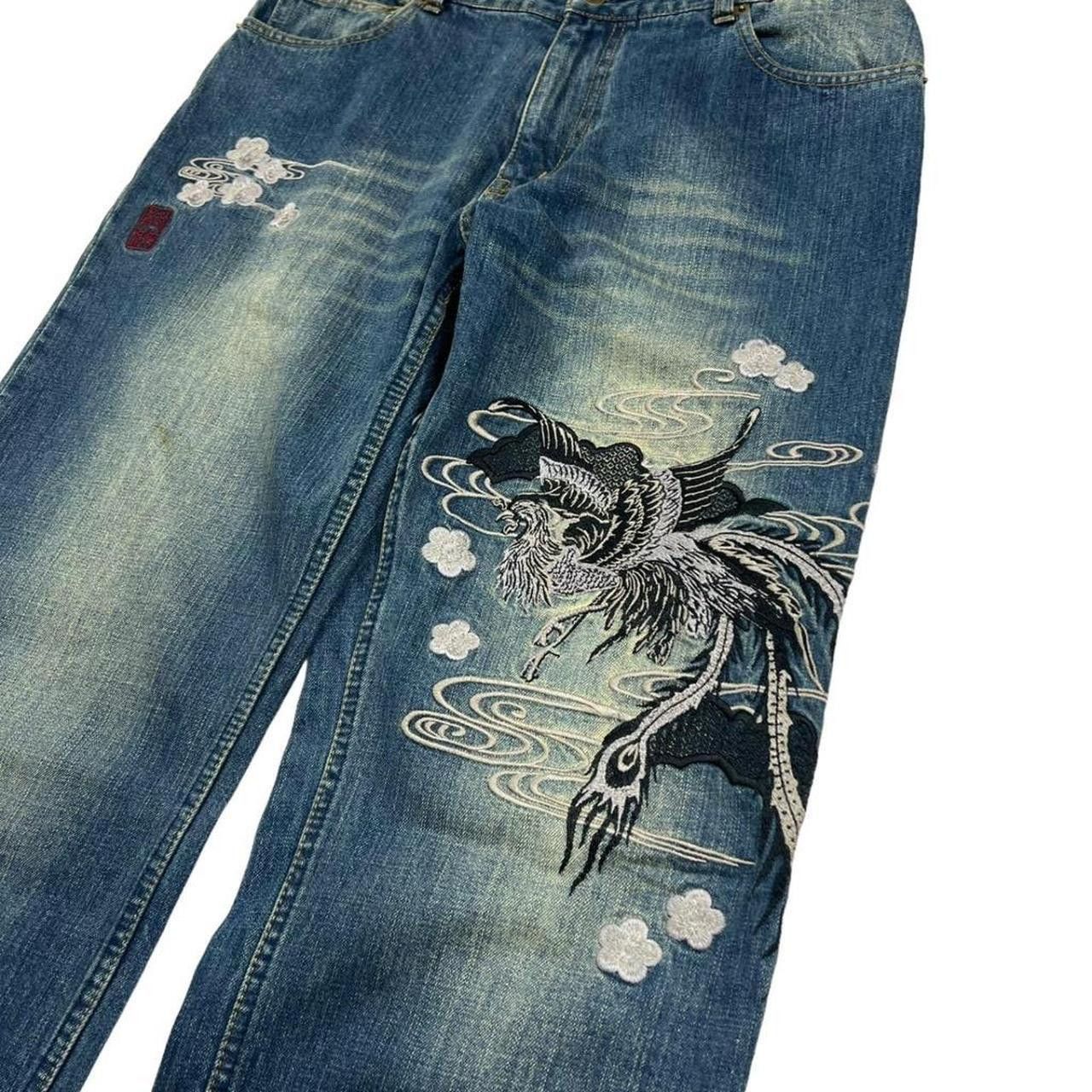 Karakuri Tamashii Vintage Karakuri Tamashii Embroidered Phoenix Jeans Waist 33 Size US 33 - 2 Thumbnail