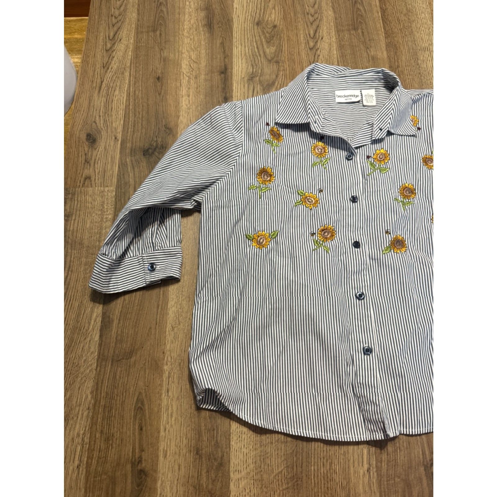 Sunflower Breckenridge Shirt Women's PL White Black Striped Sunflower Embroider Button Up Size L / US 10 / IT 46 - 3 Thumbnail