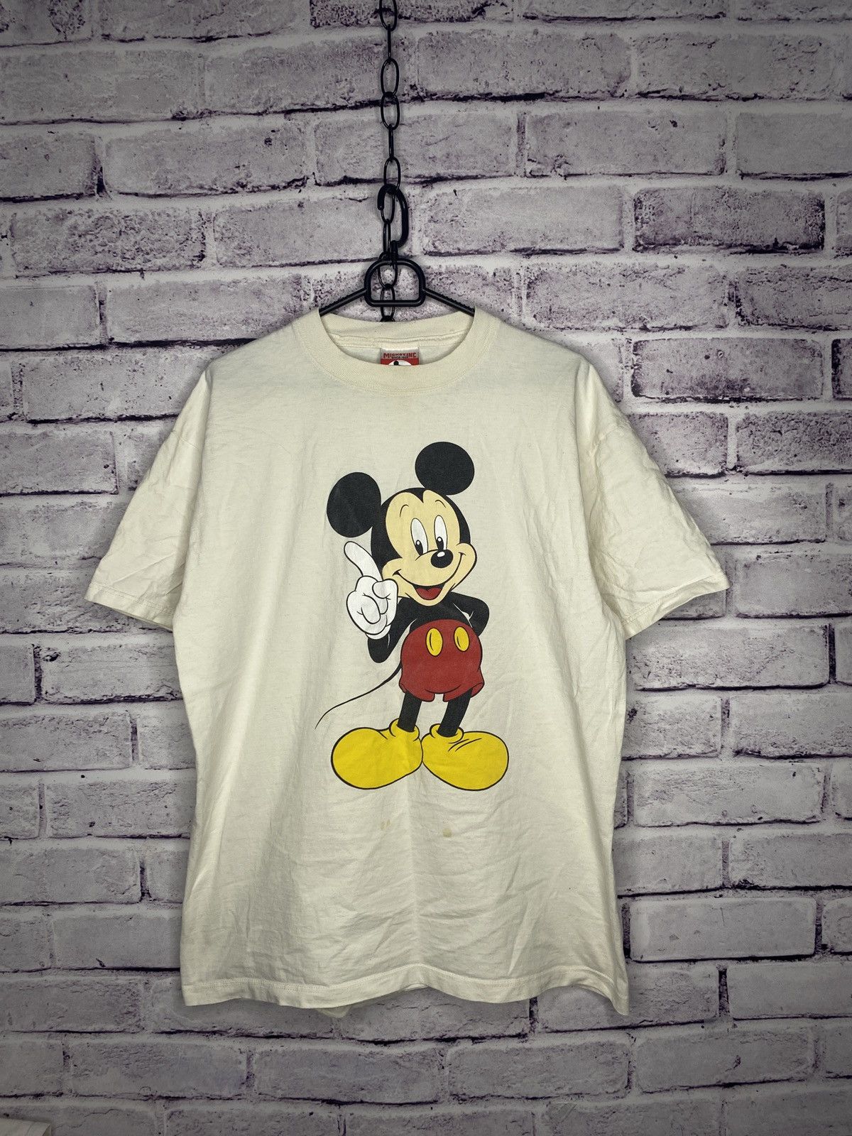 Pre-owned Cartoon Network X Disney Mens Vintage 90's Disney Micky Mouse Big Logo Tshirt Size L In White