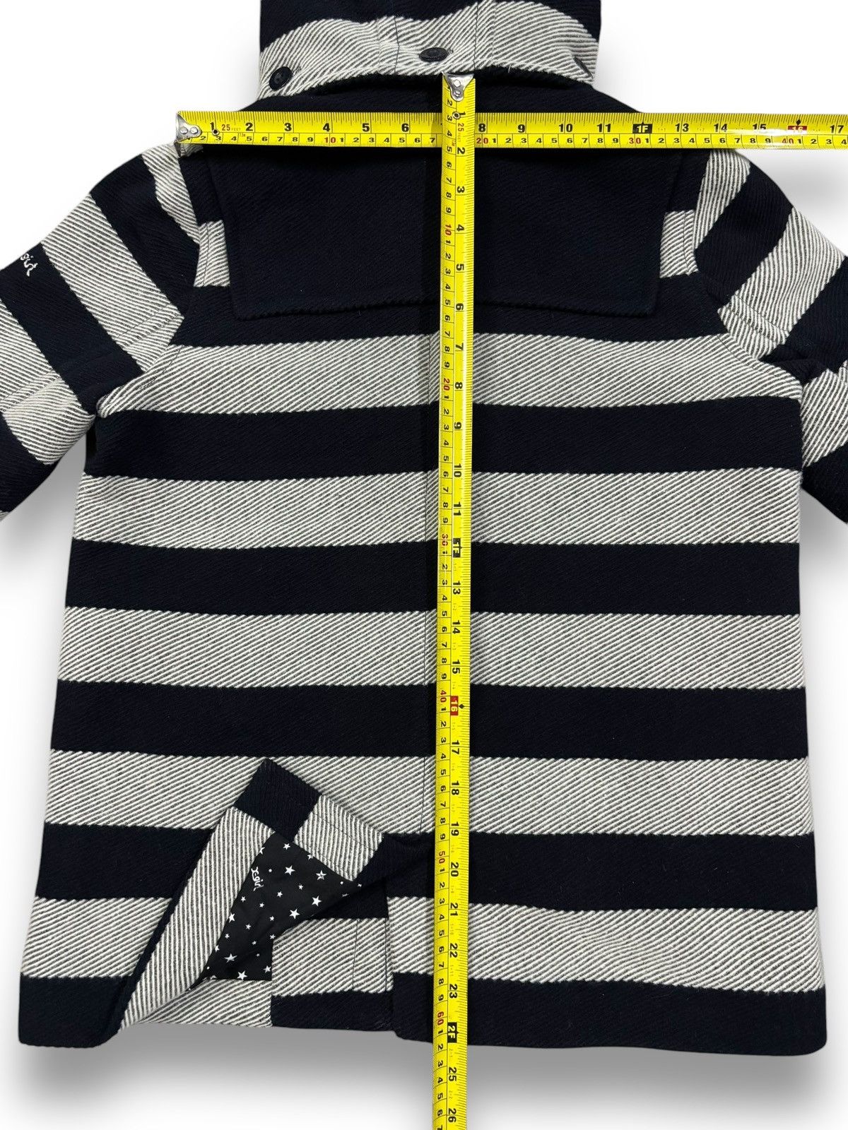 X-Girl X-Girl Navy & Grey Striped Wool Blend Hooded Duffle Jacket Size M / US 6-8 / IT 42-44 - 18 Thumbnail