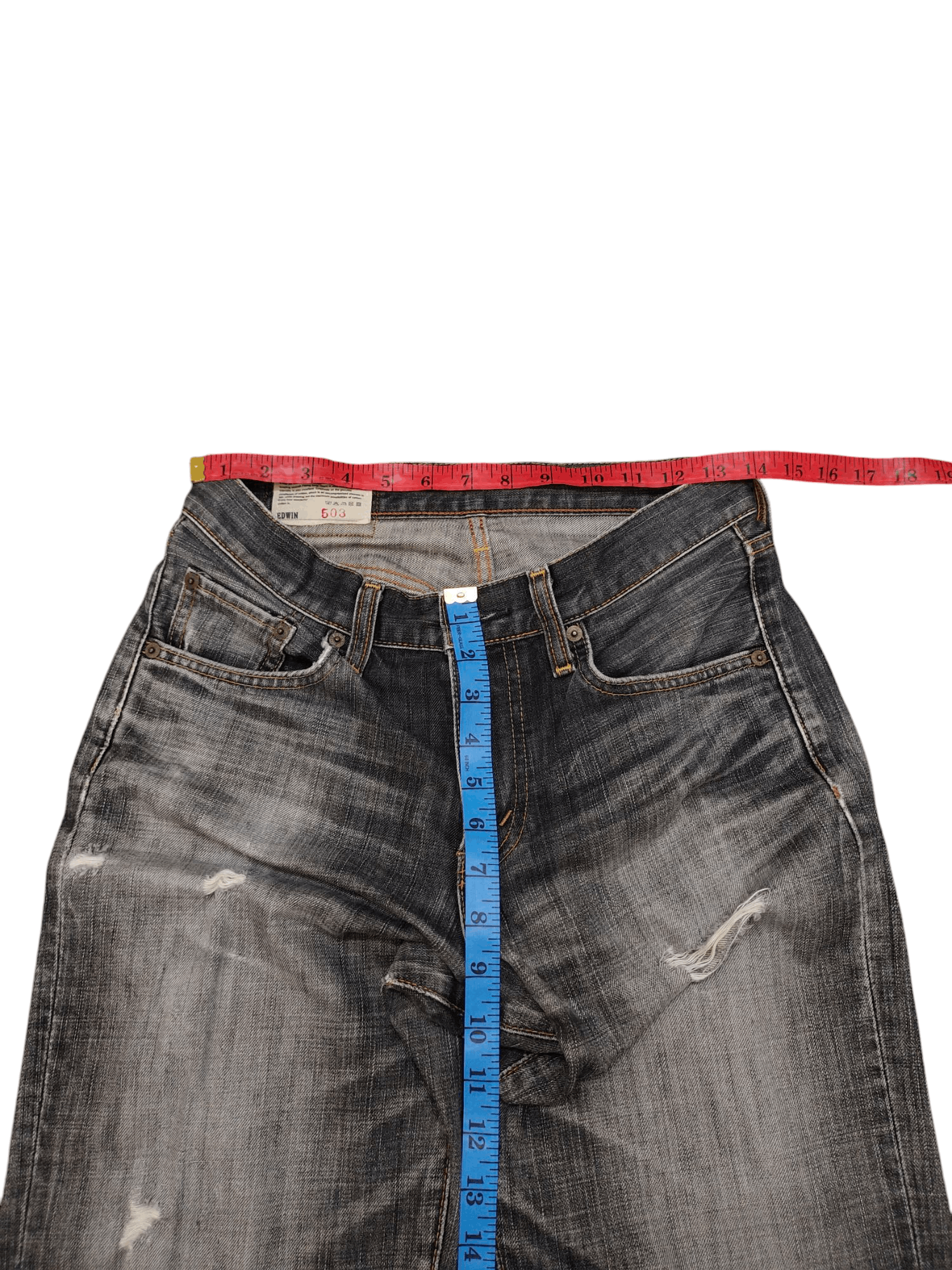 If Six Was Nine Vintage Y2k Edwin 503 Distress Faded Clawmark Denim Jeans Size US 28 / EU 44 - 16 Thumbnail