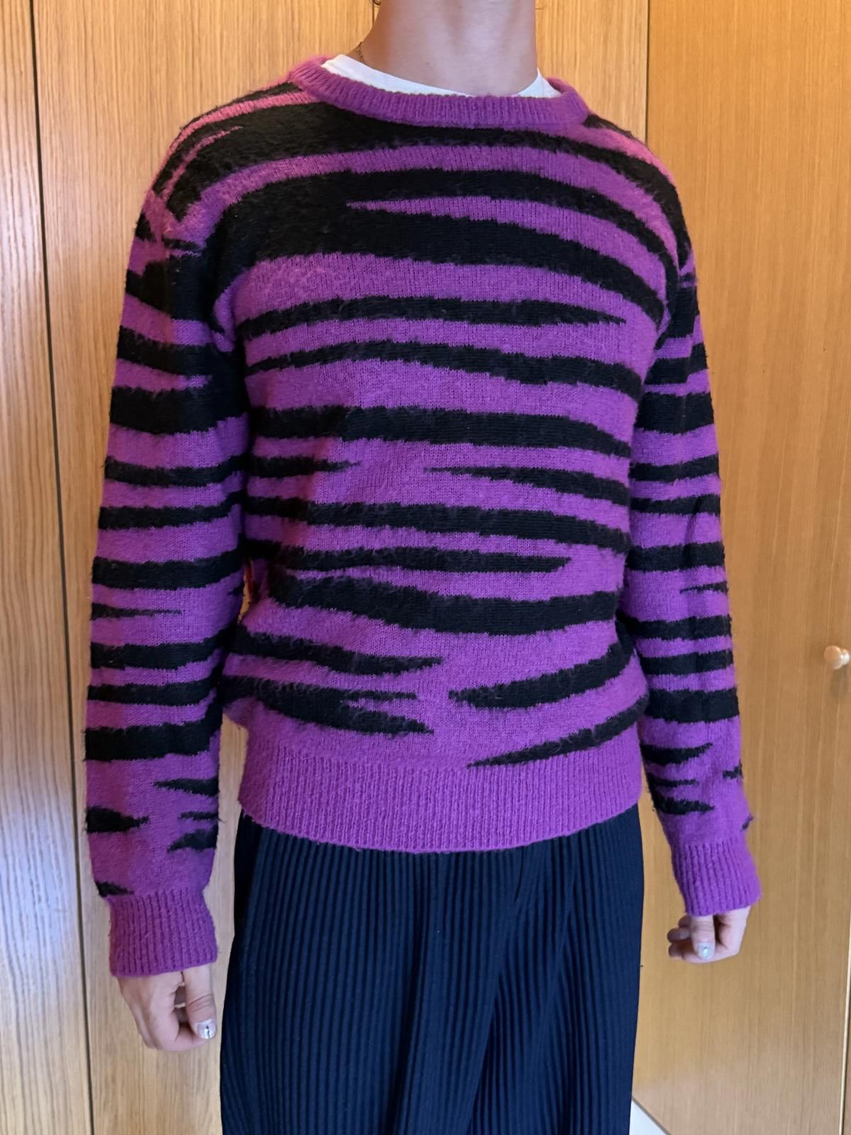 Stussy Stüssy Men's Sweater Purple and Black Striped Pattern Size US M / EU 48-50 / 2 - 1 Thumbnail