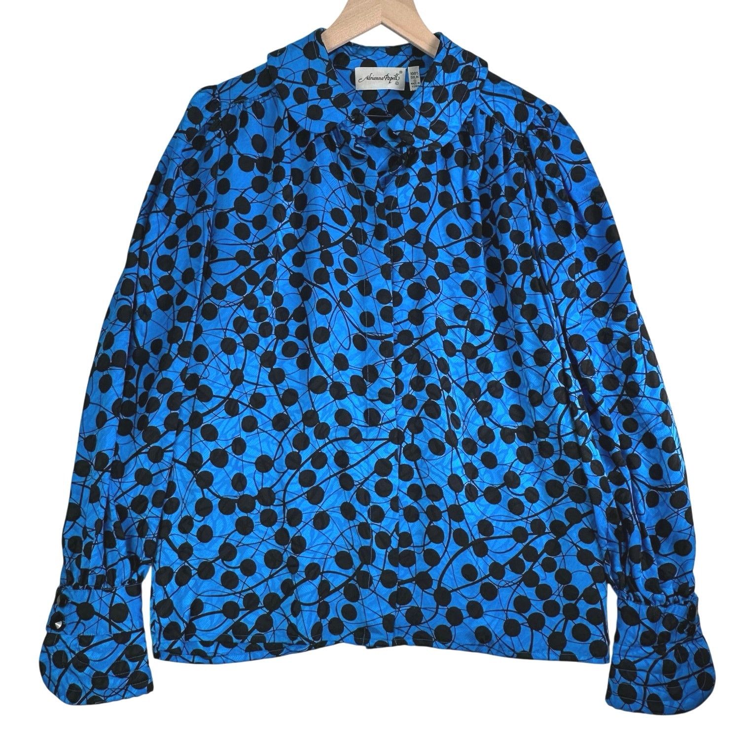 Adrianna Papell VTG Adrianna Papell Silk ButtonUp Blouse Polka Dot Blue Sz 8 Size M / US 6-8 / IT 42-44 - 1 Thumbnail