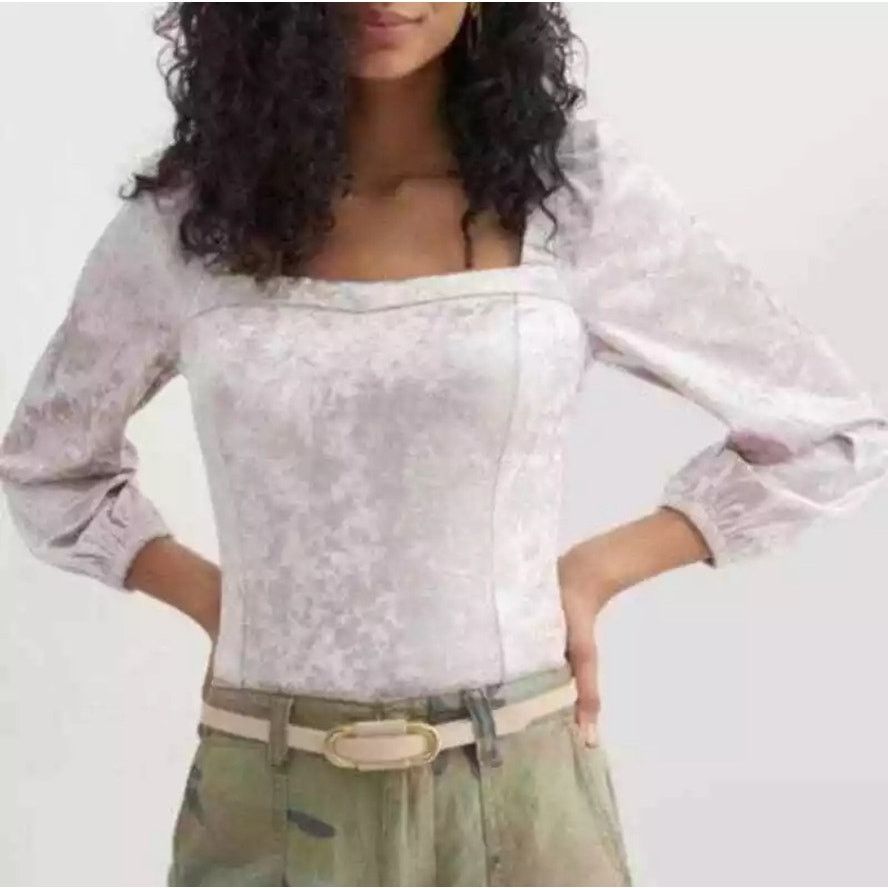 Anthropologie Anthropologie Pink Velvet Square Neck Long Sleeve Blouse Size S / US 4 / IT 40 - 1 Thumbnail