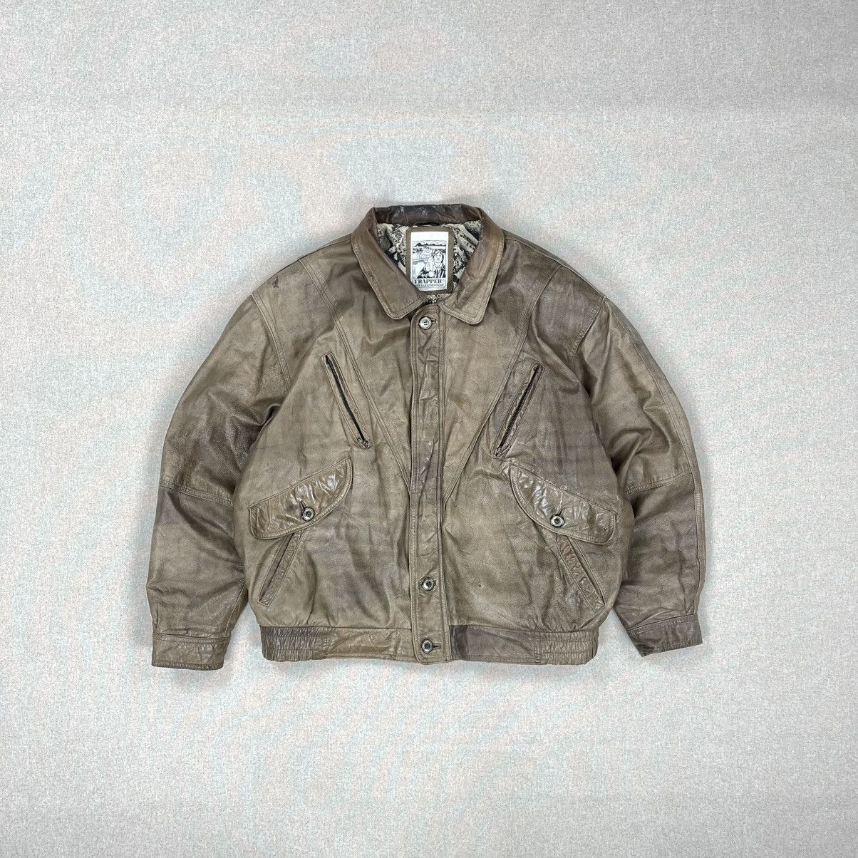 Leather × Vintage VINTAGE GENUINE LEATHER BROWN BOMBER JACKET BOXY DISTRESSED Size US XL / EU 56 / 4 - 1 Thumbnail