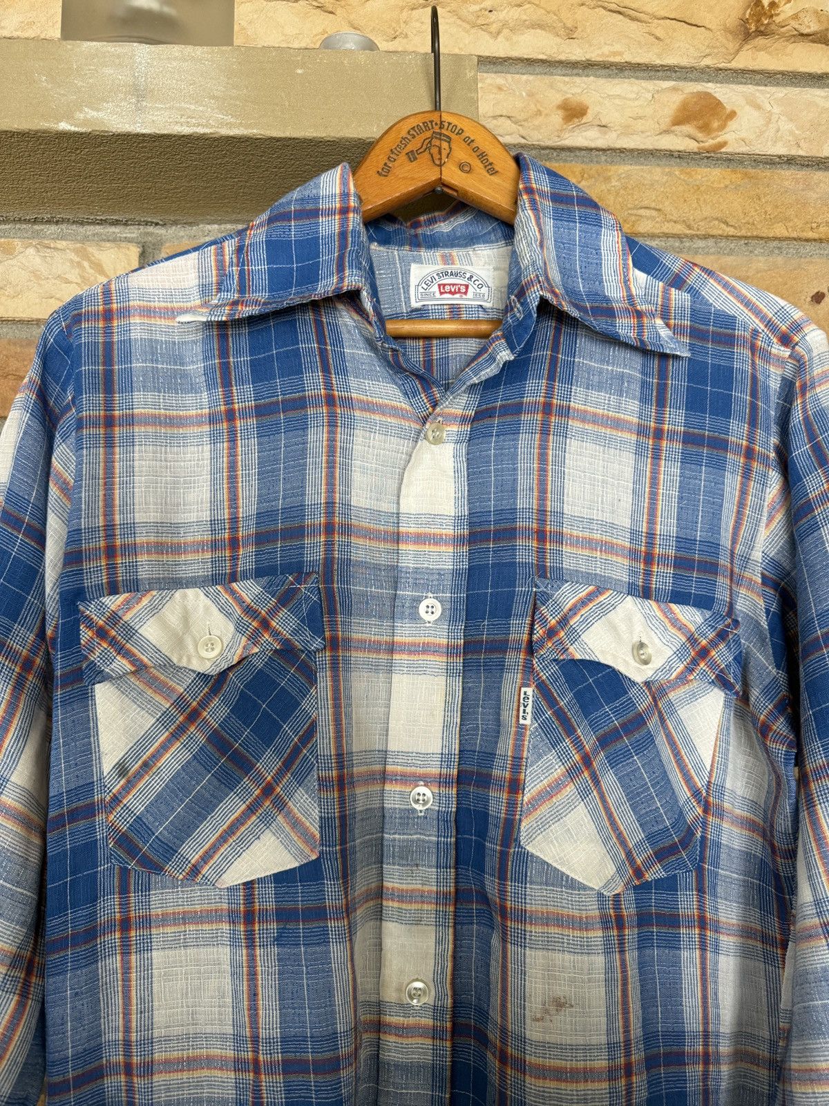 Vintage Vintage 70s Levi's Button Up Flannel Shirt Size US M / EU 48-50 / 2 - 2 Thumbnail