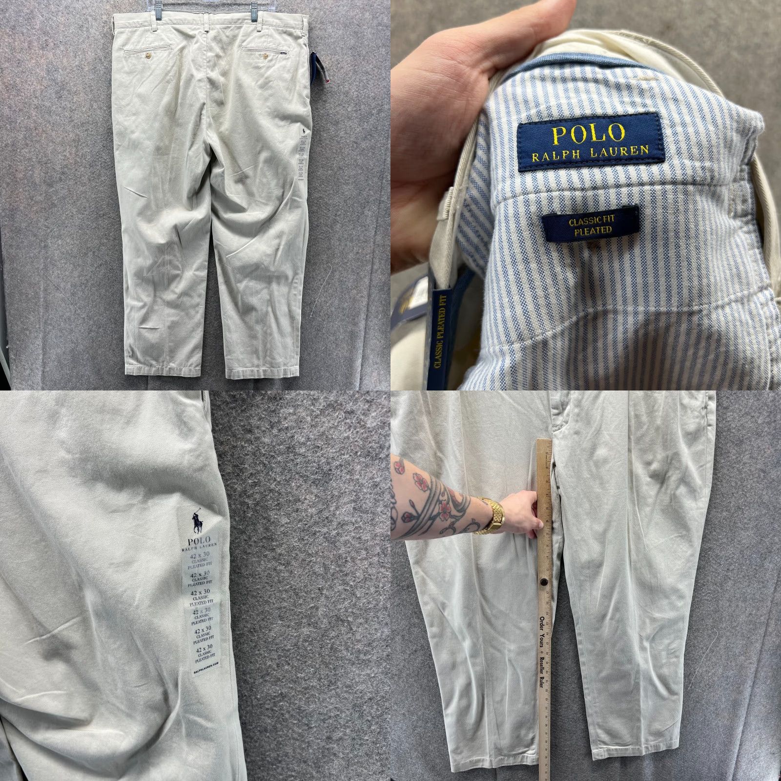Polo Ralph Lauren Polo Ralph Lauren Andrew Pants Mens 42x30 Beige Classic Pleated Chino Casual Size US XL / EU 56 / 4 - 8 Thumbnail