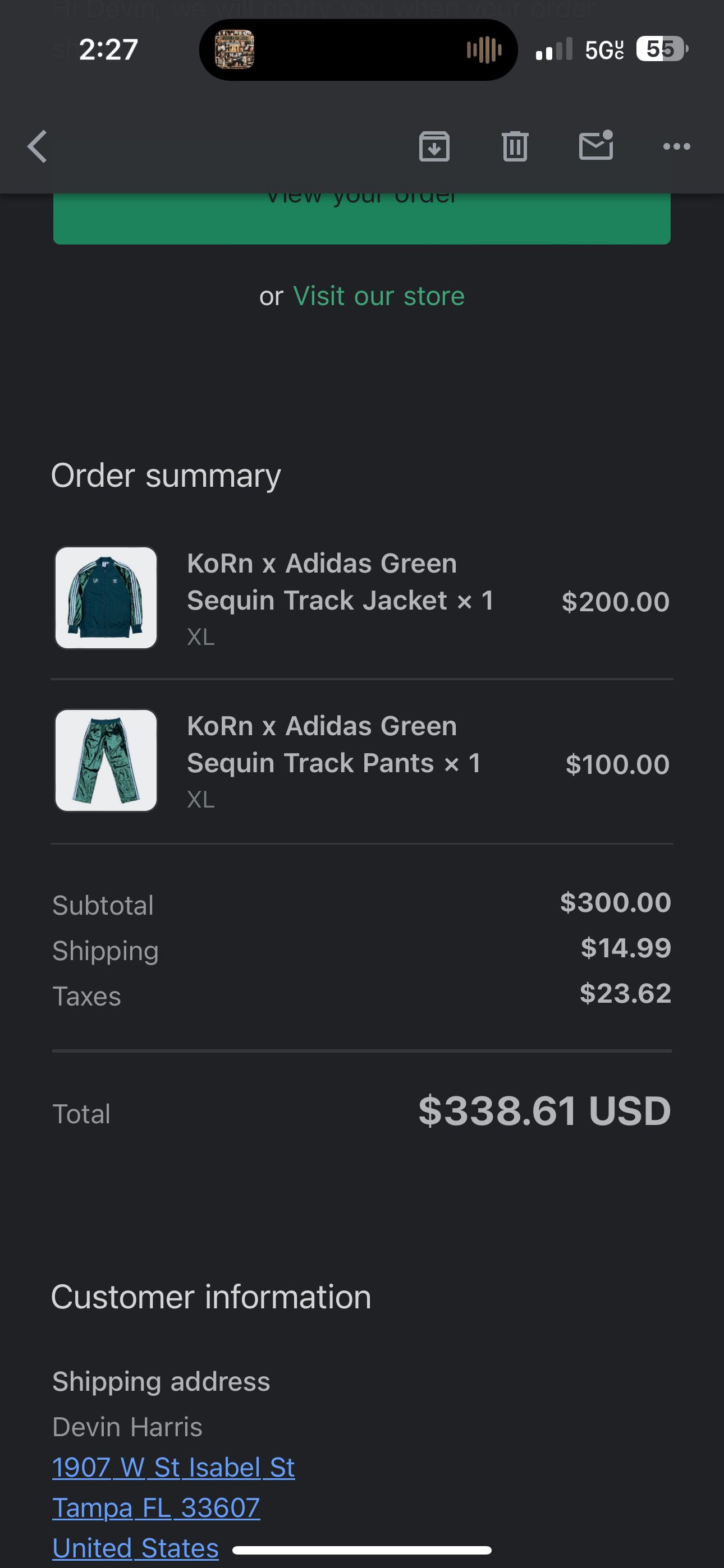 Image of Korn X Adidas Sequin Track Suit 2024 in Green, Men's (Size XL)