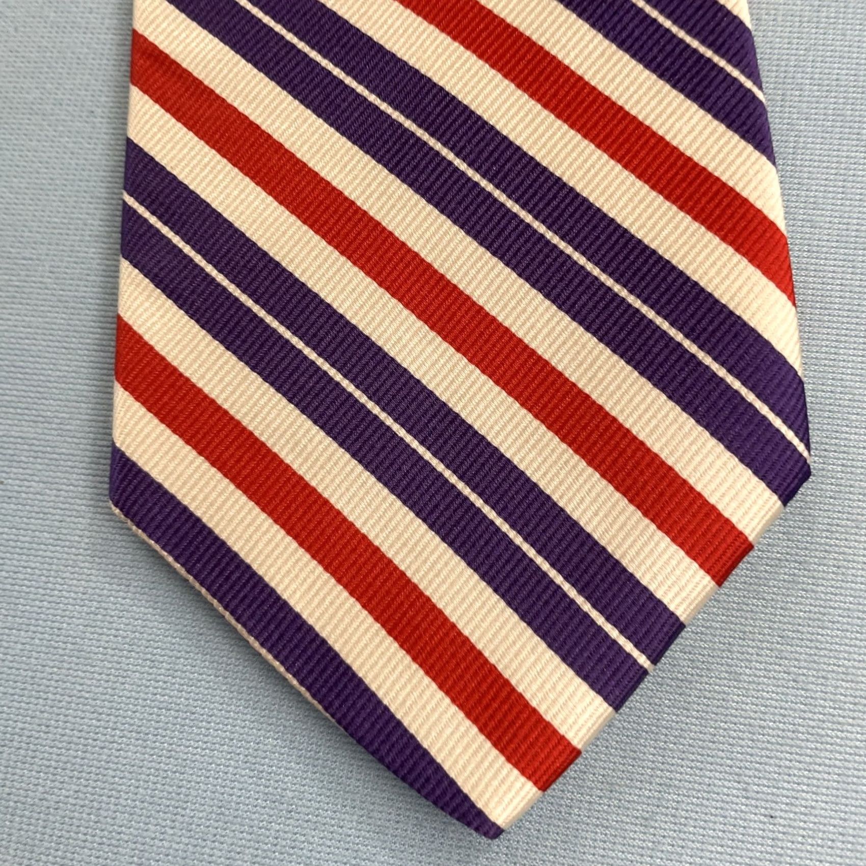 Vintage Ben Silver London Silk Repp Tie Purple Red White Stripe Vintage Handmade 3.5x57" Mens Tie Size ONE SIZE - 2 Thumbnail