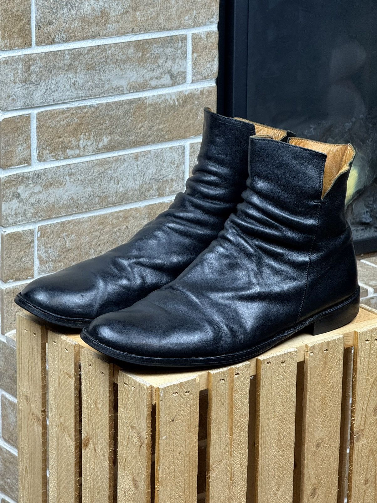 Fiorentini + Baker Fiorentini Baker Leather Black Side Zip Ankle Boots Size US 13 / EU 46 - 2 Thumbnail