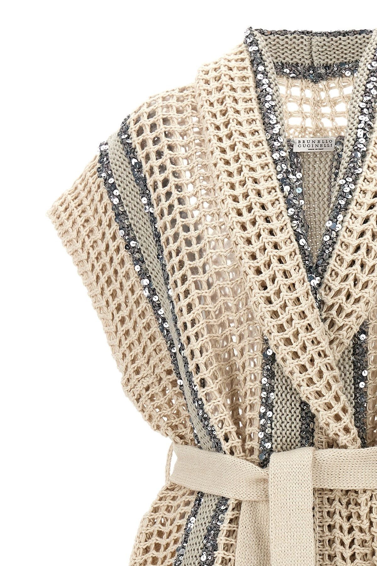 Brunello Cucinelli o1y0725 Sleeveless Cardigan in Ivory/Gray Size XXS / US 00 / IT 34 - 3 Thumbnail