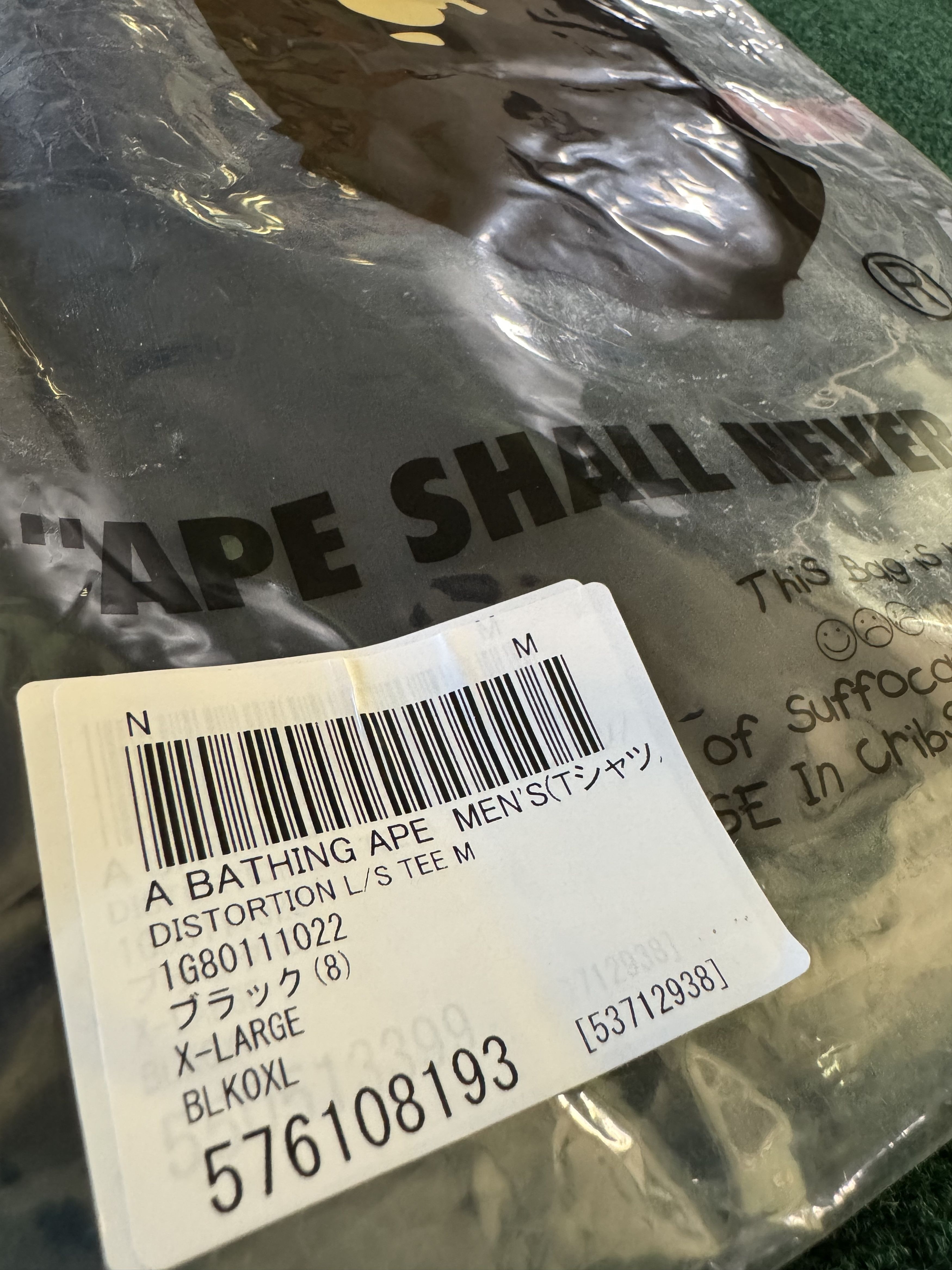Bape Bape A BATHING APE Distortion L/S Tee “Black” Size US XL / EU 56 / 4 - 2 Thumbnail