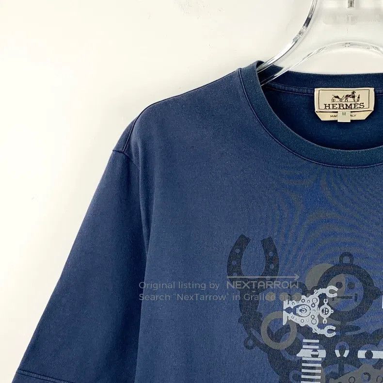 Hermes Hermes Dark Blue Robot Printed Cotton Round Collar Short S Size M / US 6-8 / IT 42-44 - 3 Thumbnail