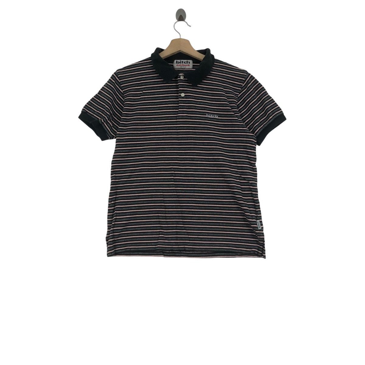 Vintage 90s BITCH SKATEBOARD STRIPE Usa Skate Polo Shirt