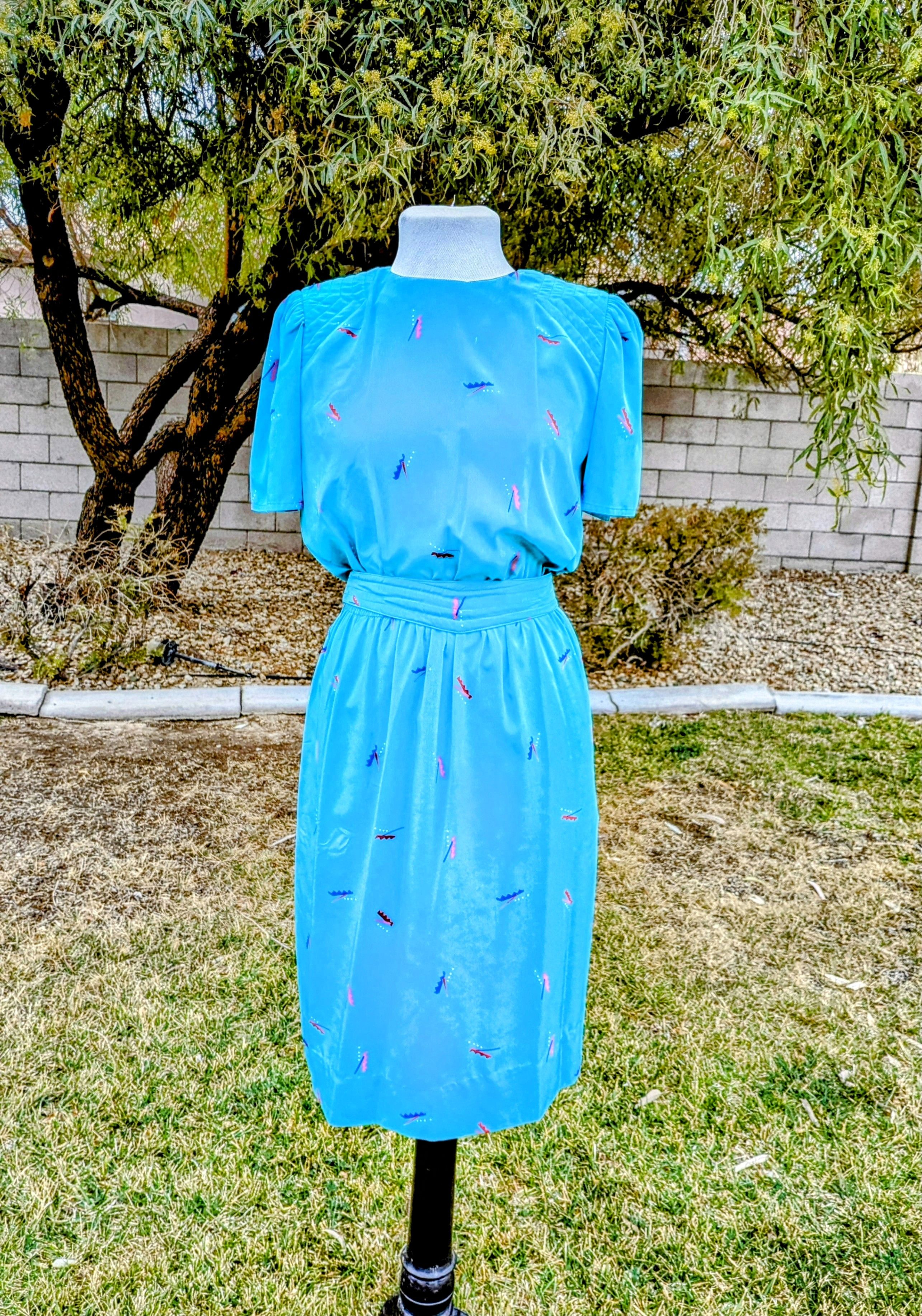 Vintage 1980s VTG Petites for Maggy Geometric Midi Korea Dress Size S / US 4 / IT 40 - 1 Thumbnail