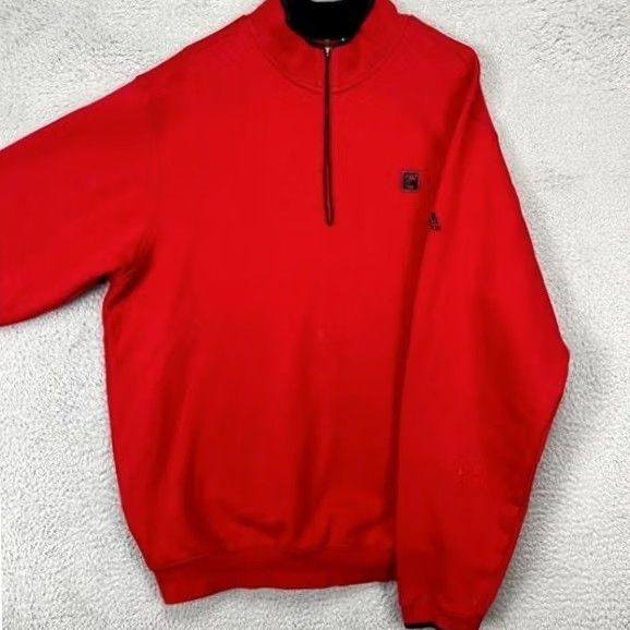 Adidas Adidas Sweatshirt Mens Large Red Quarter Zip Pullover Logo Stretch Knit Cotton Polyester Spandex Size US L / EU 52-54 / 3 - 2 Thumbnail