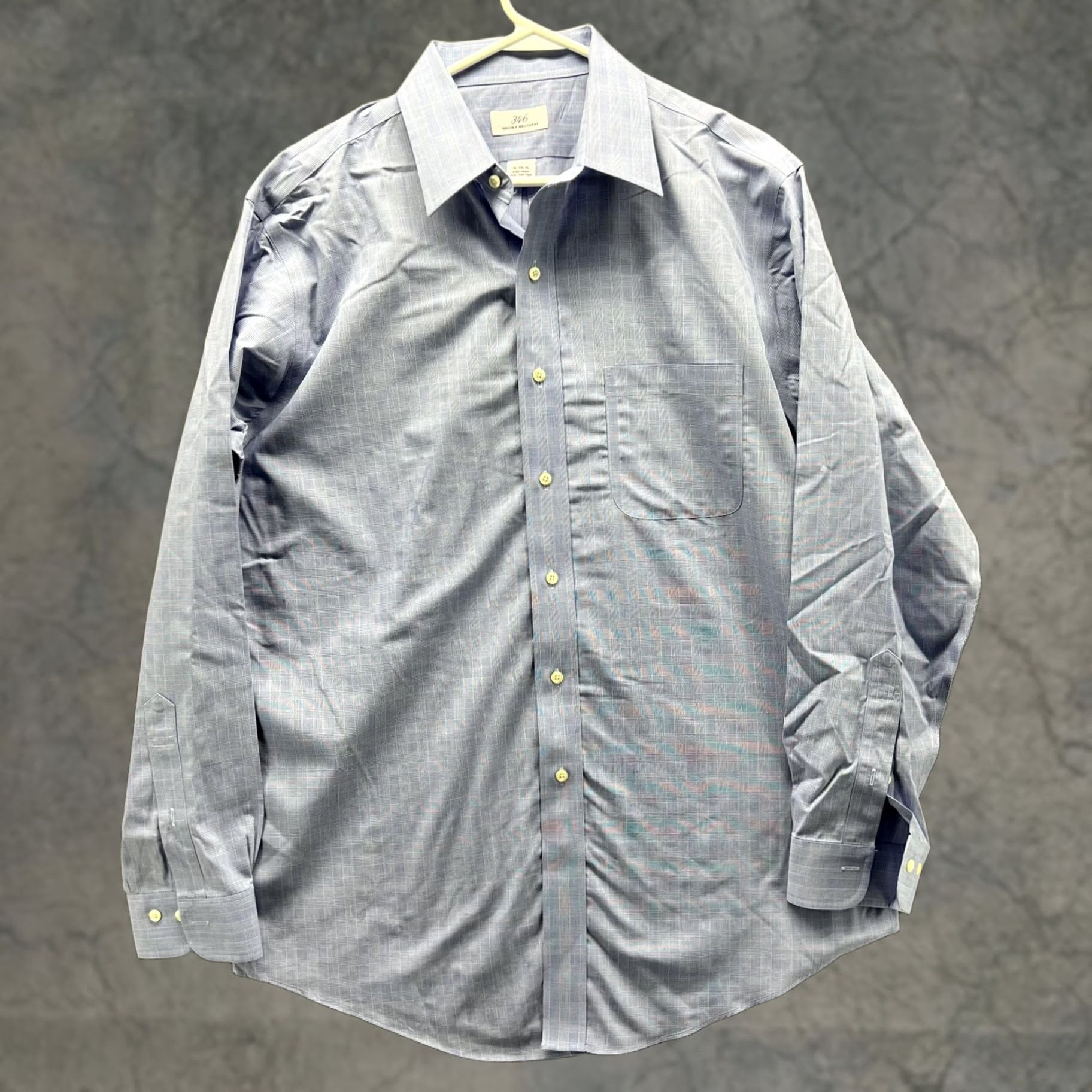 Brooks Brothers Brooks Brothers Dress Shirt Mens 16 34/35 Blue Check Regular Non-Iron 100% Cotton Button Front Short Sleeve? Size 42R - 1 Thumbnail