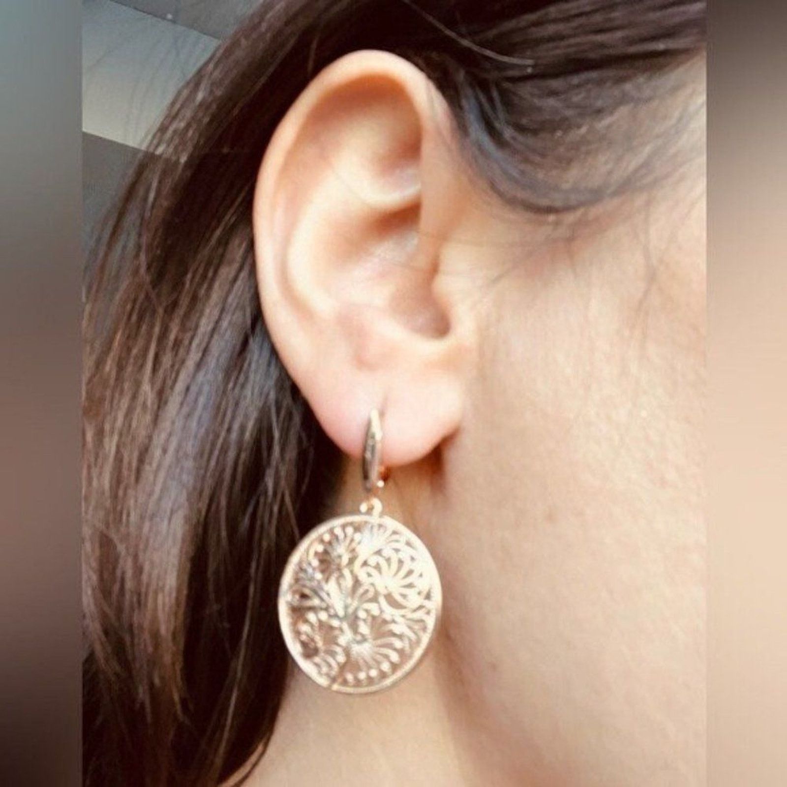 Other New Gorgeous 585 Rose Gold Circle Lace Filigree Dangle Size ONE SIZE - 4 Thumbnail