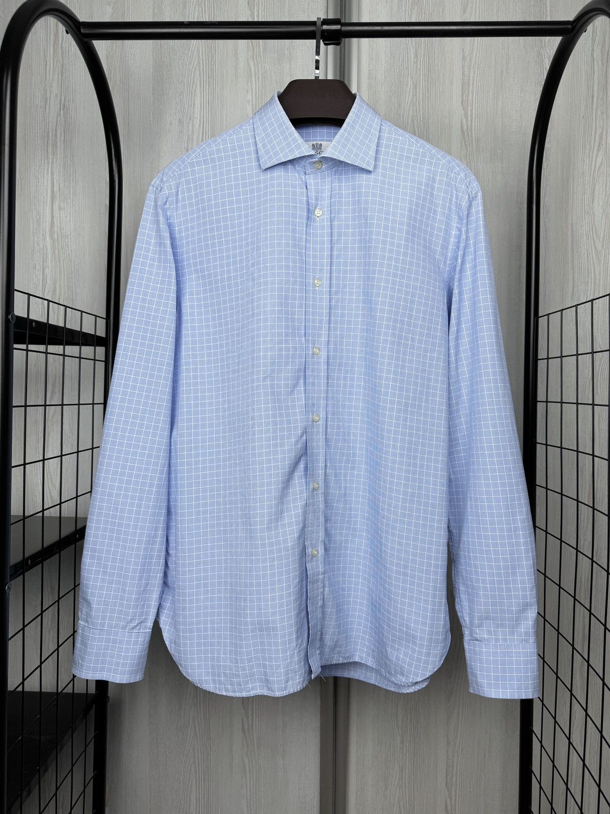 Boggi Boggi Milano 2/100's Blue Check Long Sleeve Dress Shirt 42 Size 42R - 2 Thumbnail