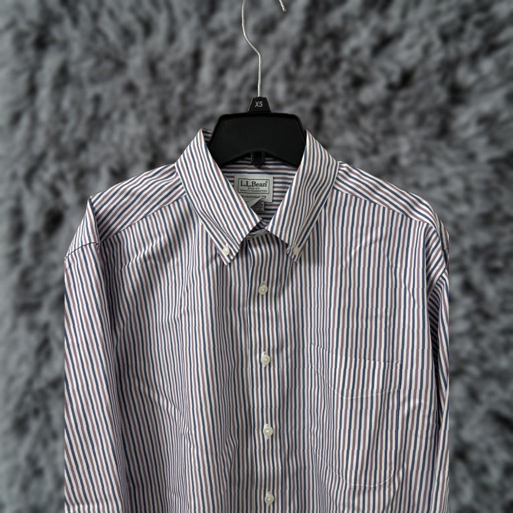 Vintage LL Bean Shirt Mens 15.5 Blue Purple Striped Pinpoint Oxford Traditional Fit L/S Button-Up Size US L / EU 52-54 / 3 - 1 Thumbnail