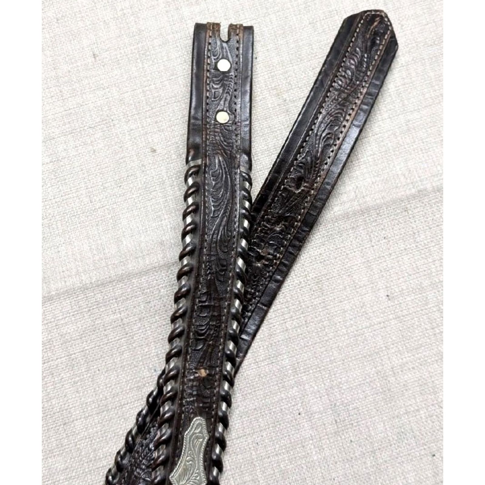 Vintage VINTAGE Circle Y western Belt 30 belt brown cowhide leather nickel silver concho laced Men's Western Belt 30 Brown Conchos Laced 90s Size 30 - 2 Thumbnail