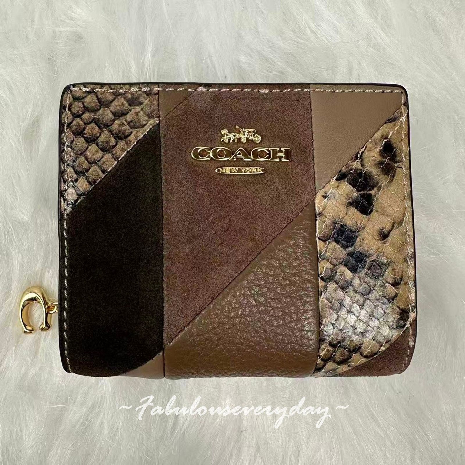 Coach Coach Snap Wallet With Patchwork Snake Print Leather/Gold Size ONE SIZE - 1 Thumbnail