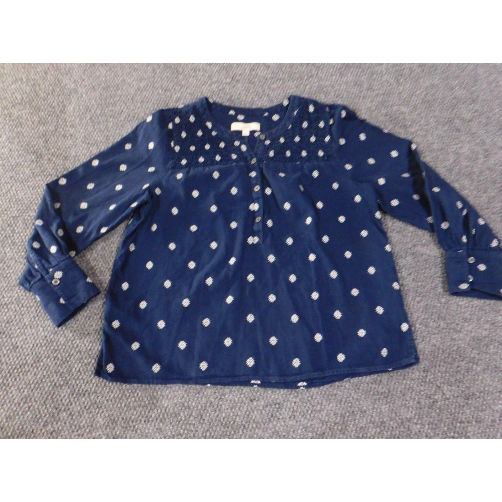 Loft LOFT Blouse Womens Medium Navy Blue Embroidered Long Sleeve Henley Cotton Button Boho Casual Shirt Womens M Navy Blue Embroidered Long Sleeve Shirt Size M / US 6-8 / IT 42-44 - 3 Thumbnail