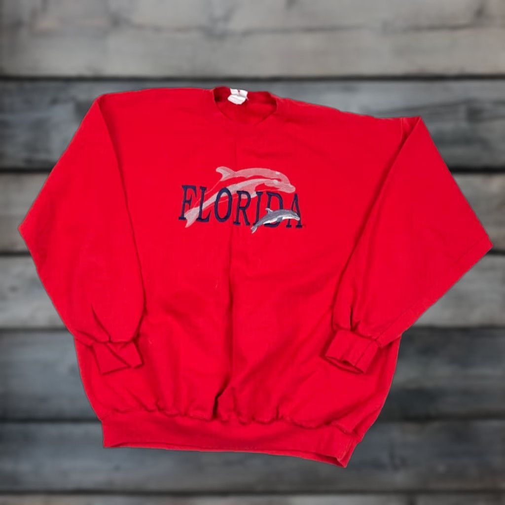 Gildan VINTAGE Gildan Florida Embroidered Dolphin Sweatshirt Mens XL Red Lightweight Crew Neck Pullover Retro Size US XL / EU 56 / 4 - 1 Thumbnail