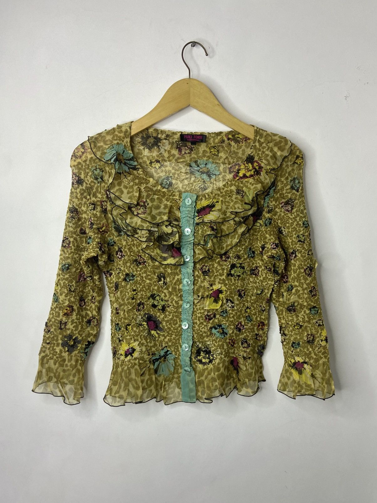 Pleats Please Issey Miyake Yuki Torii International Crinkle Floral Sheer Blouse Size M / US 6-8 / IT 42-44 - 7 Thumbnail