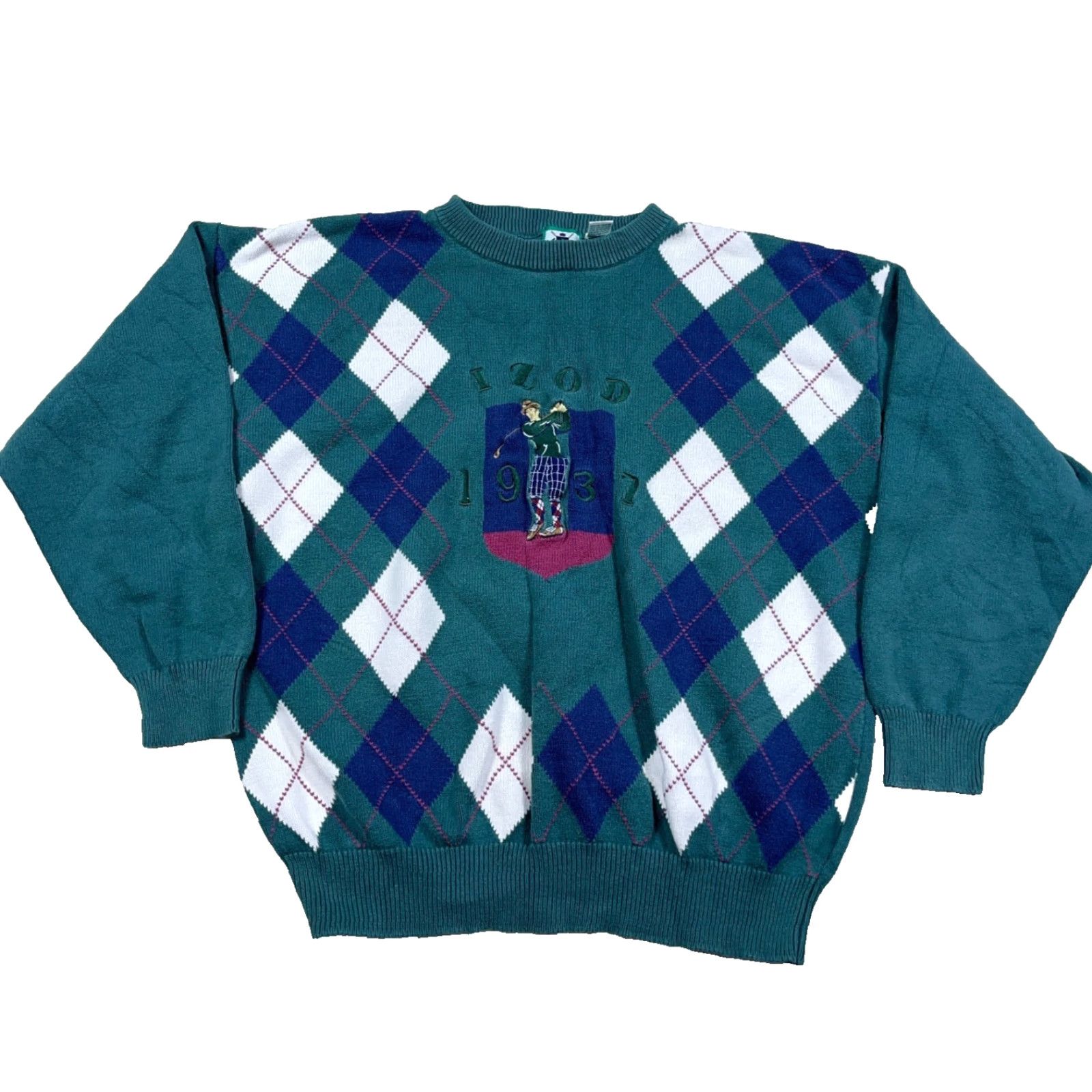 Izod VINTAGE IZOD Golf Sweater Men Large Green Heavy Knit Embroidered Grandpa 90s Size US L / EU 52-54 / 3 - 2 Thumbnail