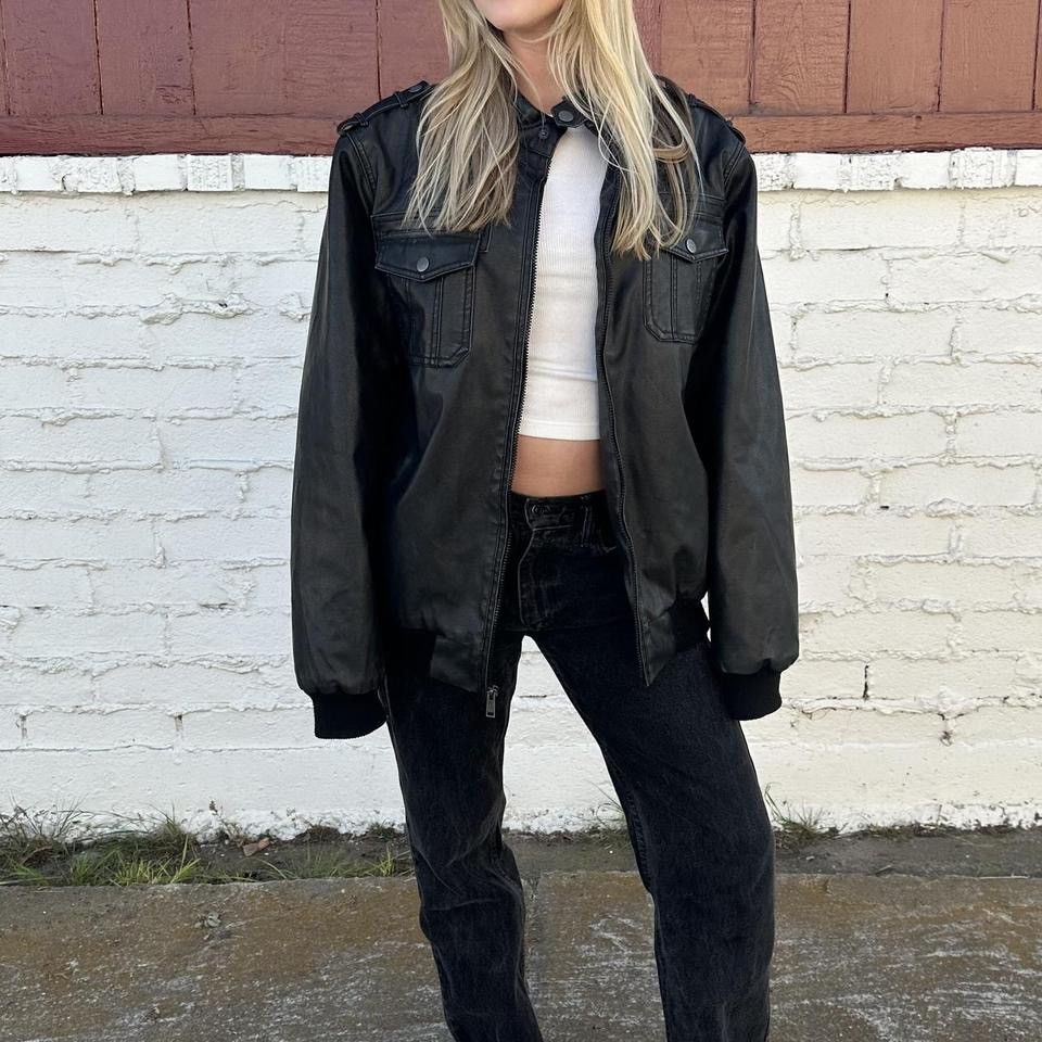 Structure Black Faux Leather and Sherpa Bomber Jacket Size US XXL / EU 58 / 5 - 3 Thumbnail