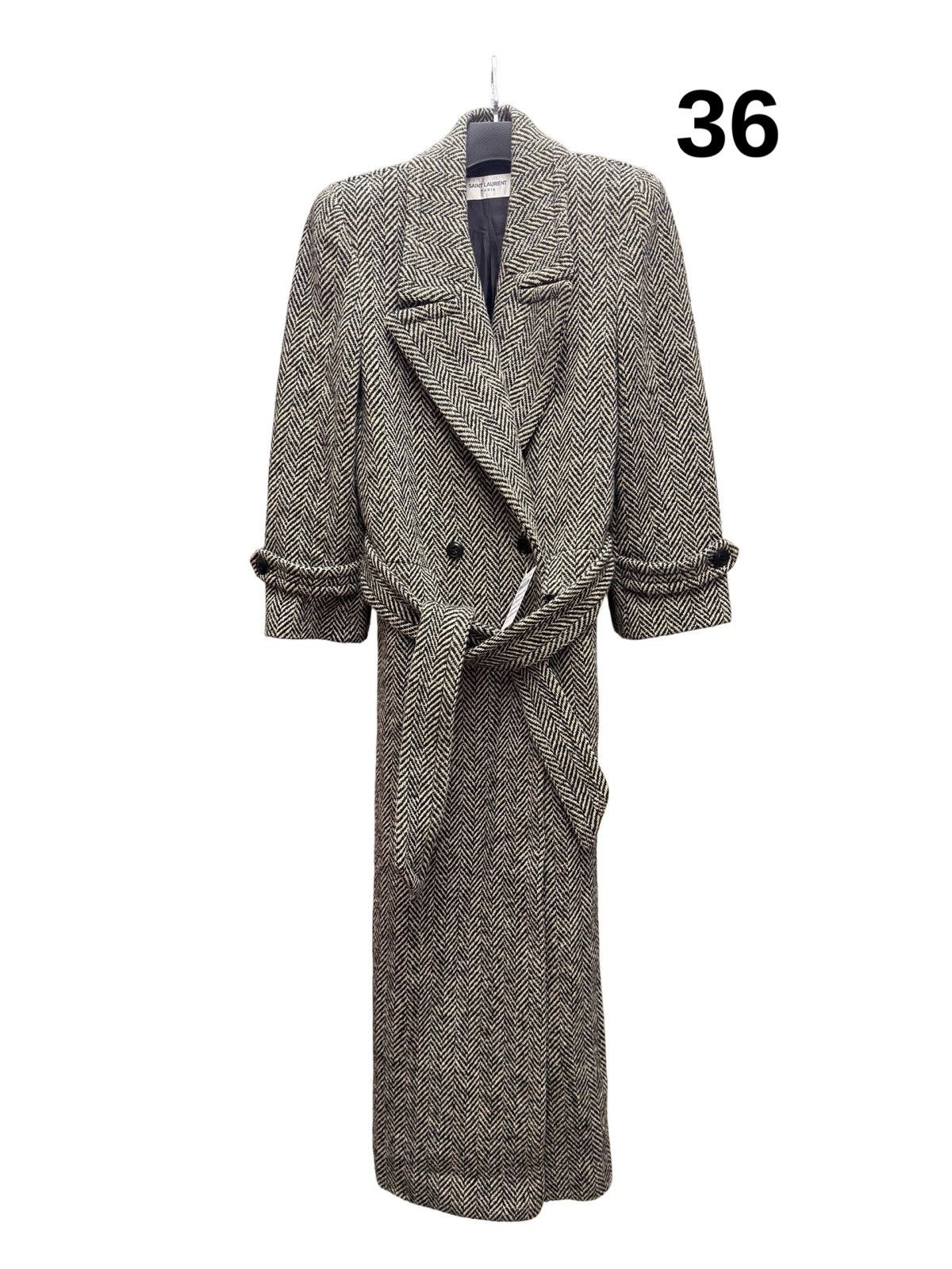 Saint Laurent Paris Saint Laurent herringbone wool-blend belted coat Size XS / US 0-2 / IT 36-38 - 1 Thumbnail