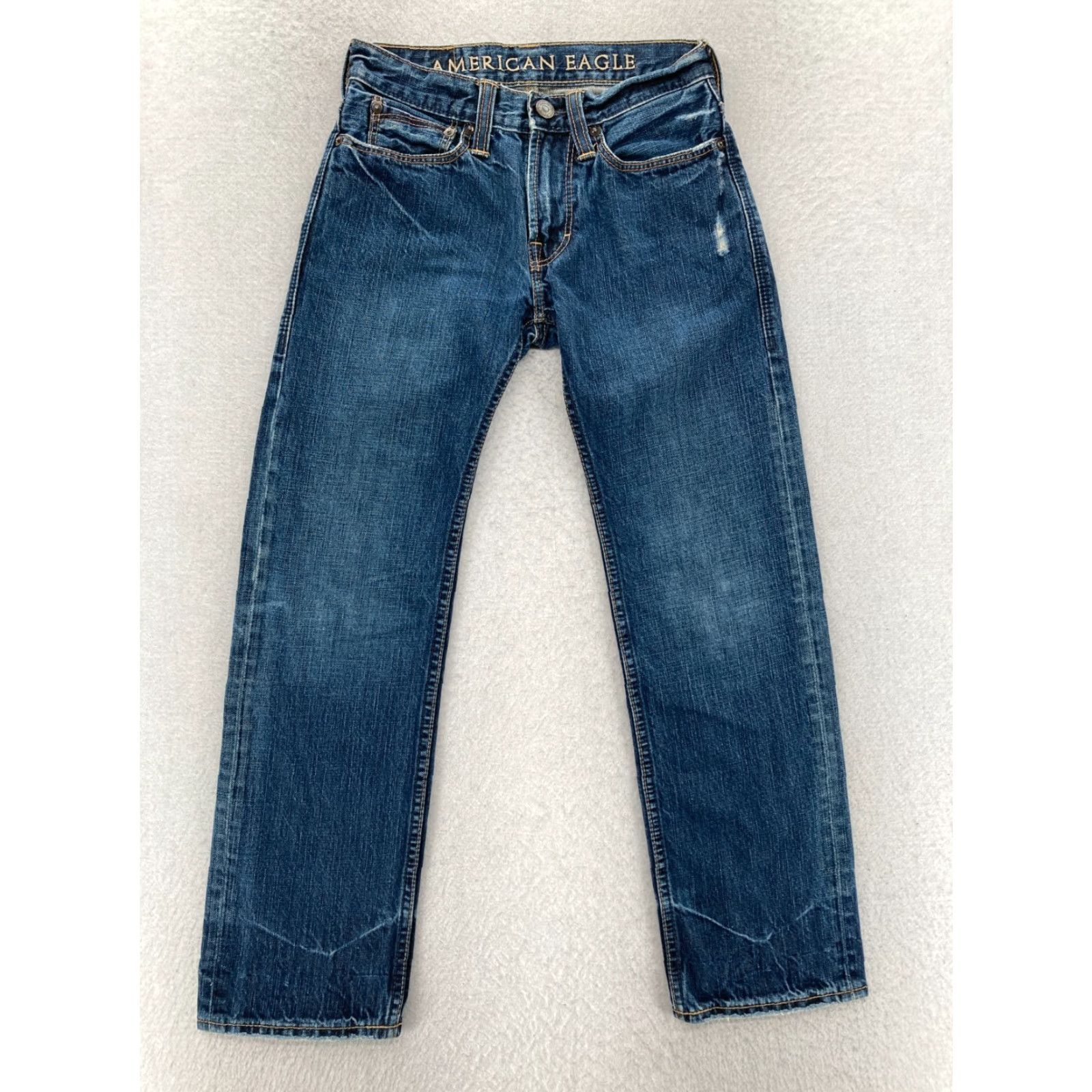 American Eagle Outfitters American Eagle Outfitters Jeans Mens 26x28 Straight Leg Dark Wash Blue Denim Distressed Regular Rise Low 8-10in 5-Pocket Denim Size US 26 / EU 42 - 2 Thumbnail