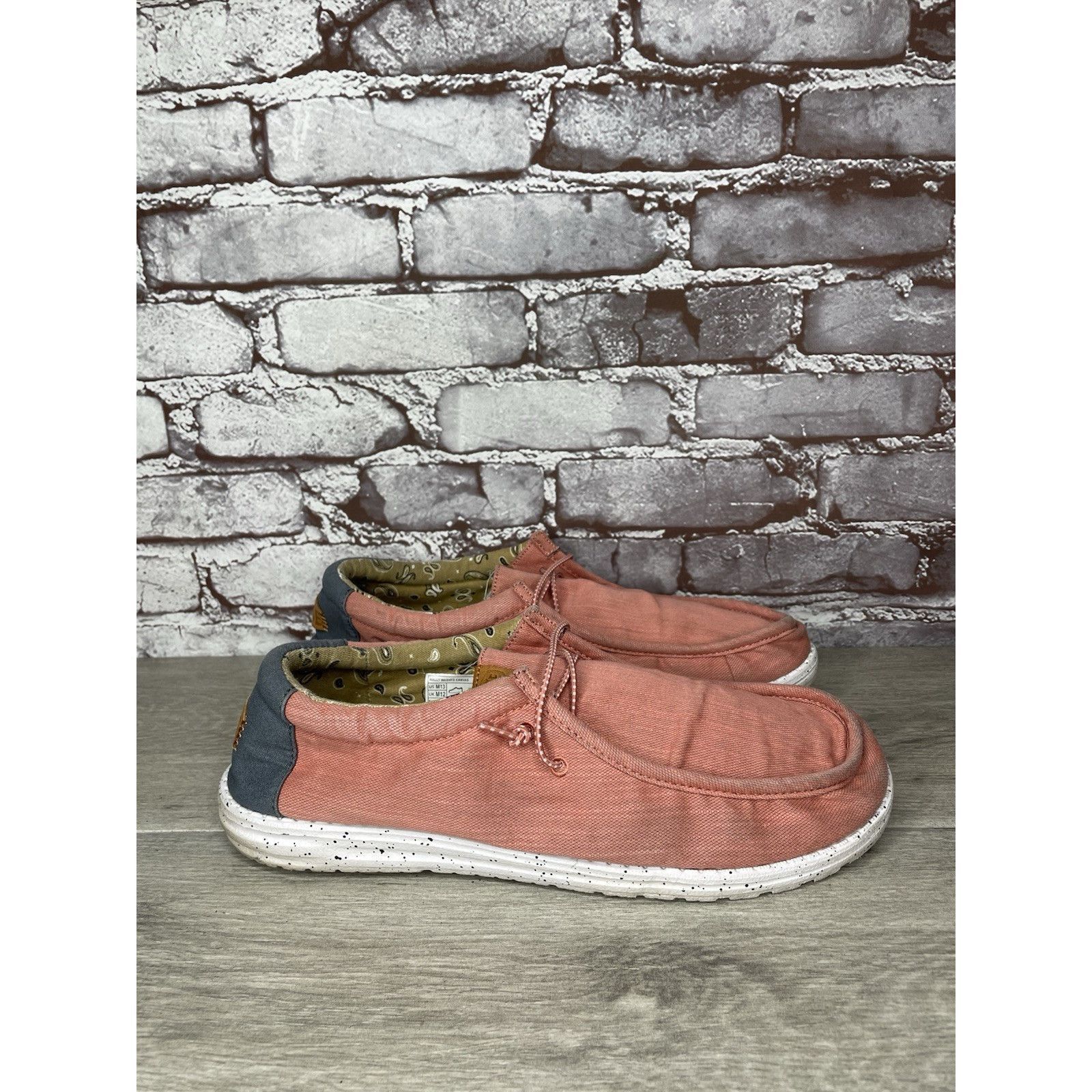 Other Hey Dude Shoes Wally Washed Pink Fabric Slip On Comfort Shoe Size US 13 / EU 46 - 17 Thumbnail