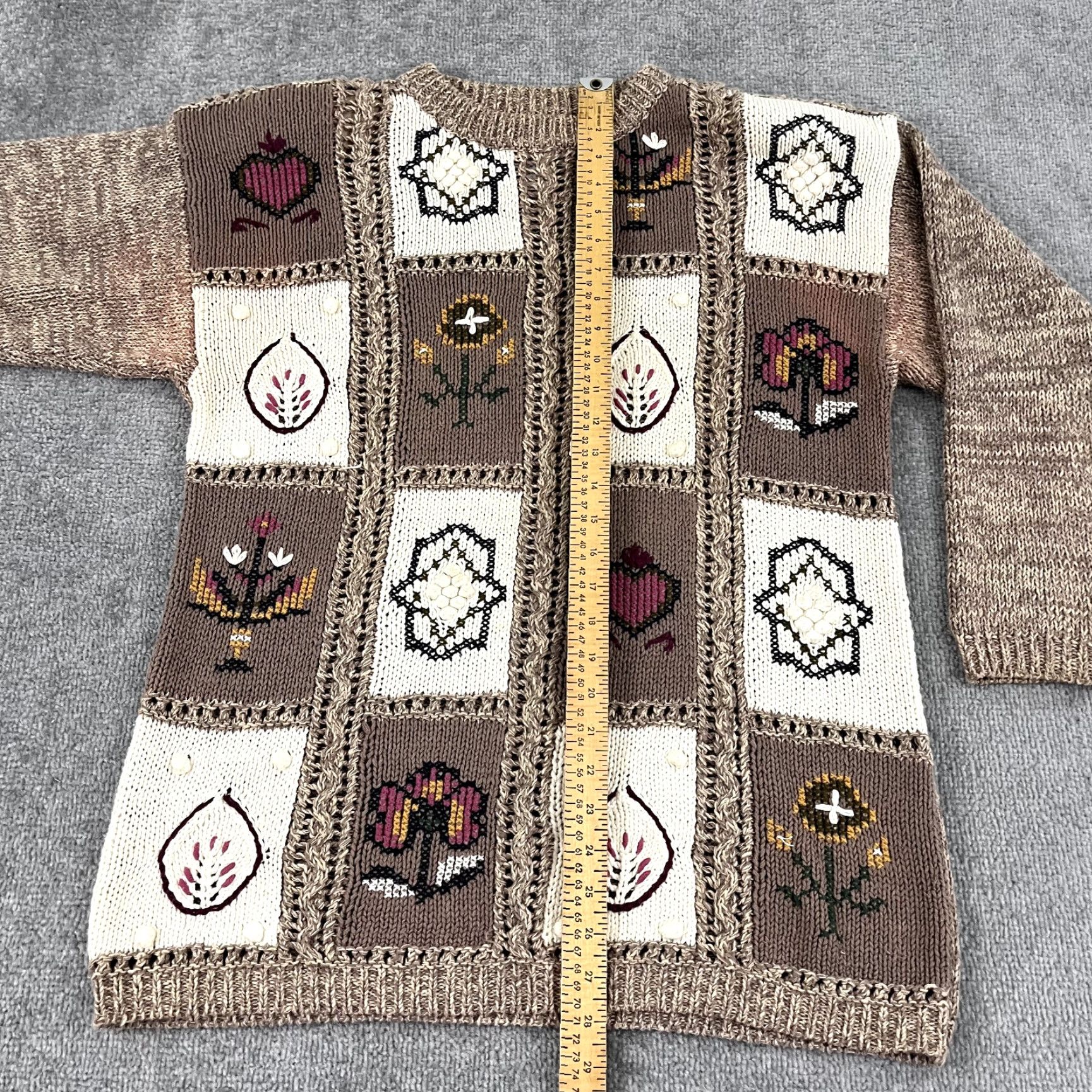 Vintage VINTAGE Jennifer Reed Women's Sweater Pullover Long Sleeve Crew Neck Floral Patchwork Brown Fall Winter Casual Girls Medium Size M / US 6-8 / IT 42-44 - 3 Thumbnail